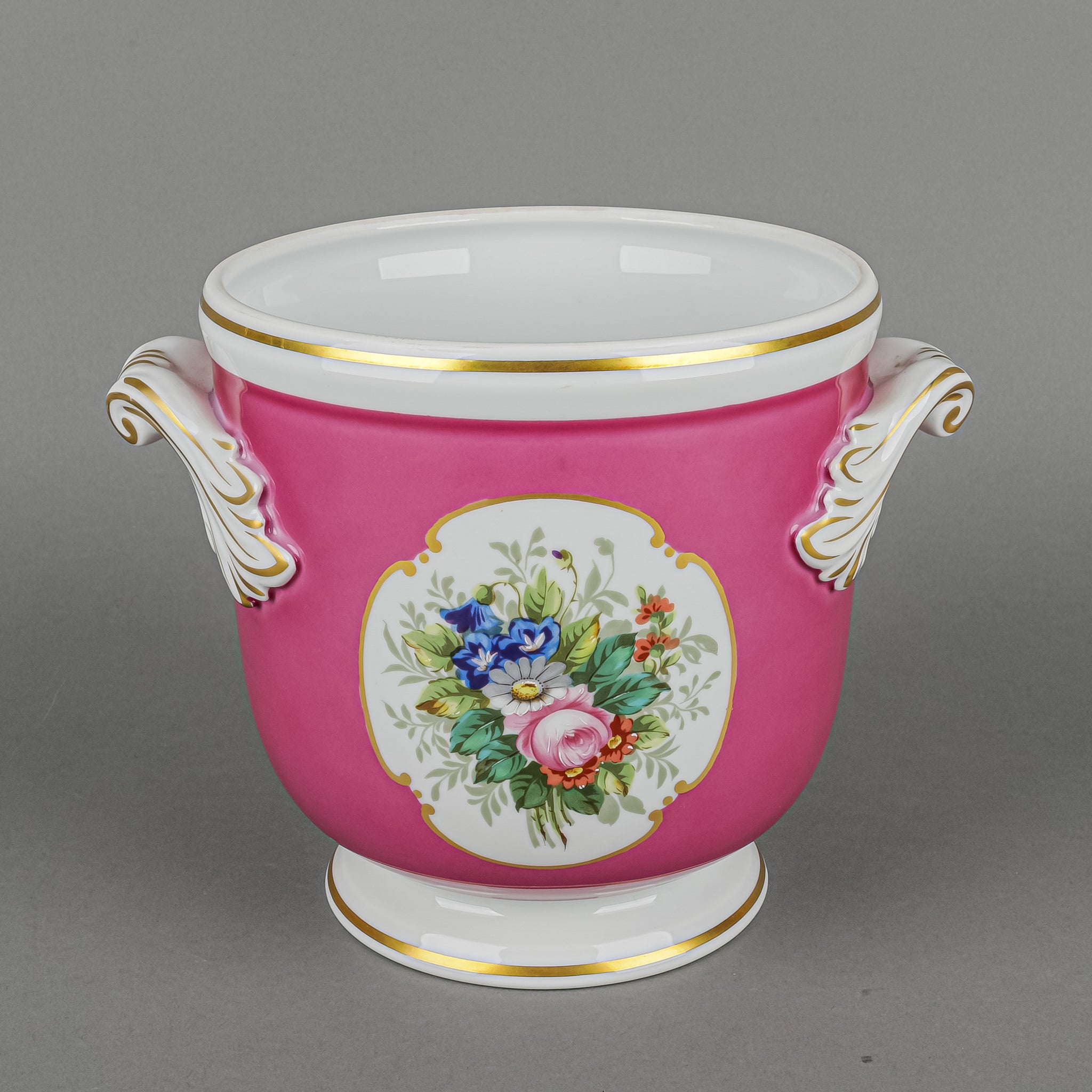 VISTA ALEGRE Hand Painted Floral Cachepot with Pink Ground - Elegant Flower Pot for Home Decor, Wedding Centerpiece, and Gift Idea