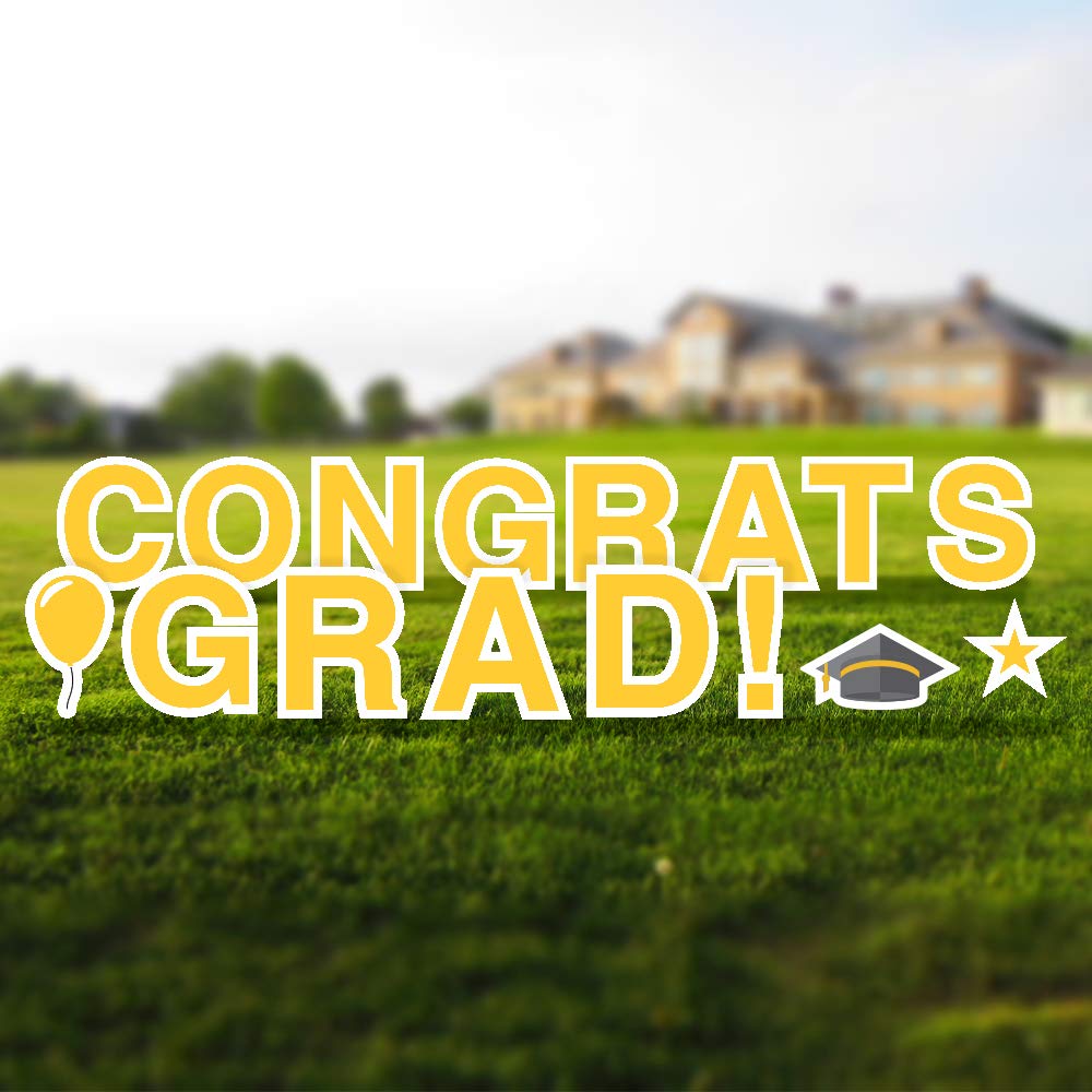 Vispronet Congrats Grad Yard Sign with Stakes - 18in Tall Weather-Resistant Graduation Decor for High School & College - Includes Steel Stakes (Yellow) - Perfect for Outdoor Lawn, Garden & Graduation Party Decorations