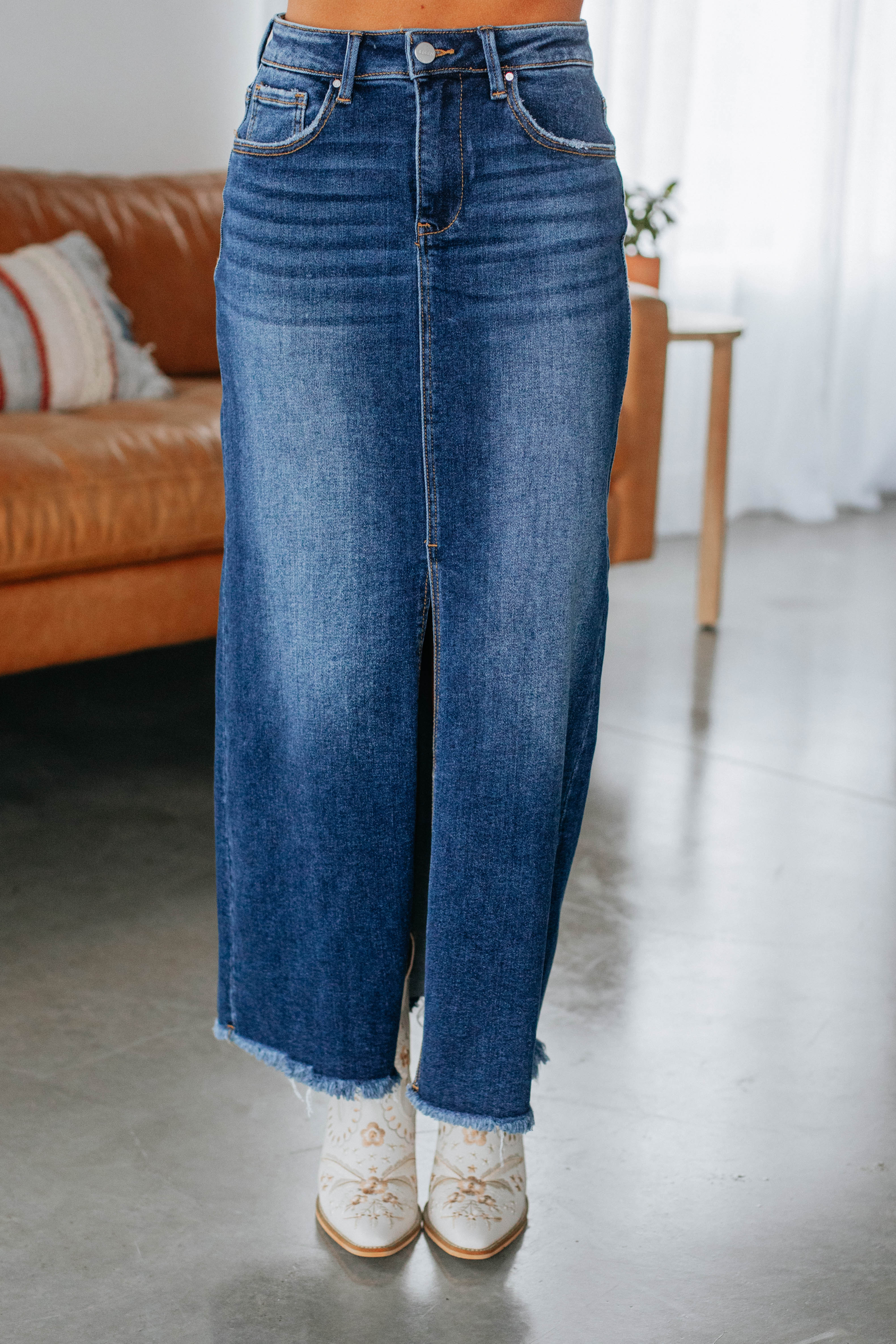 Candyn Risen Denim Skirt for Women - Dark Wash High Waist Stretch Denim A-Line Skirt | Casual & Party Wear | Perfect for Date Night, Office & Weekend Outfits