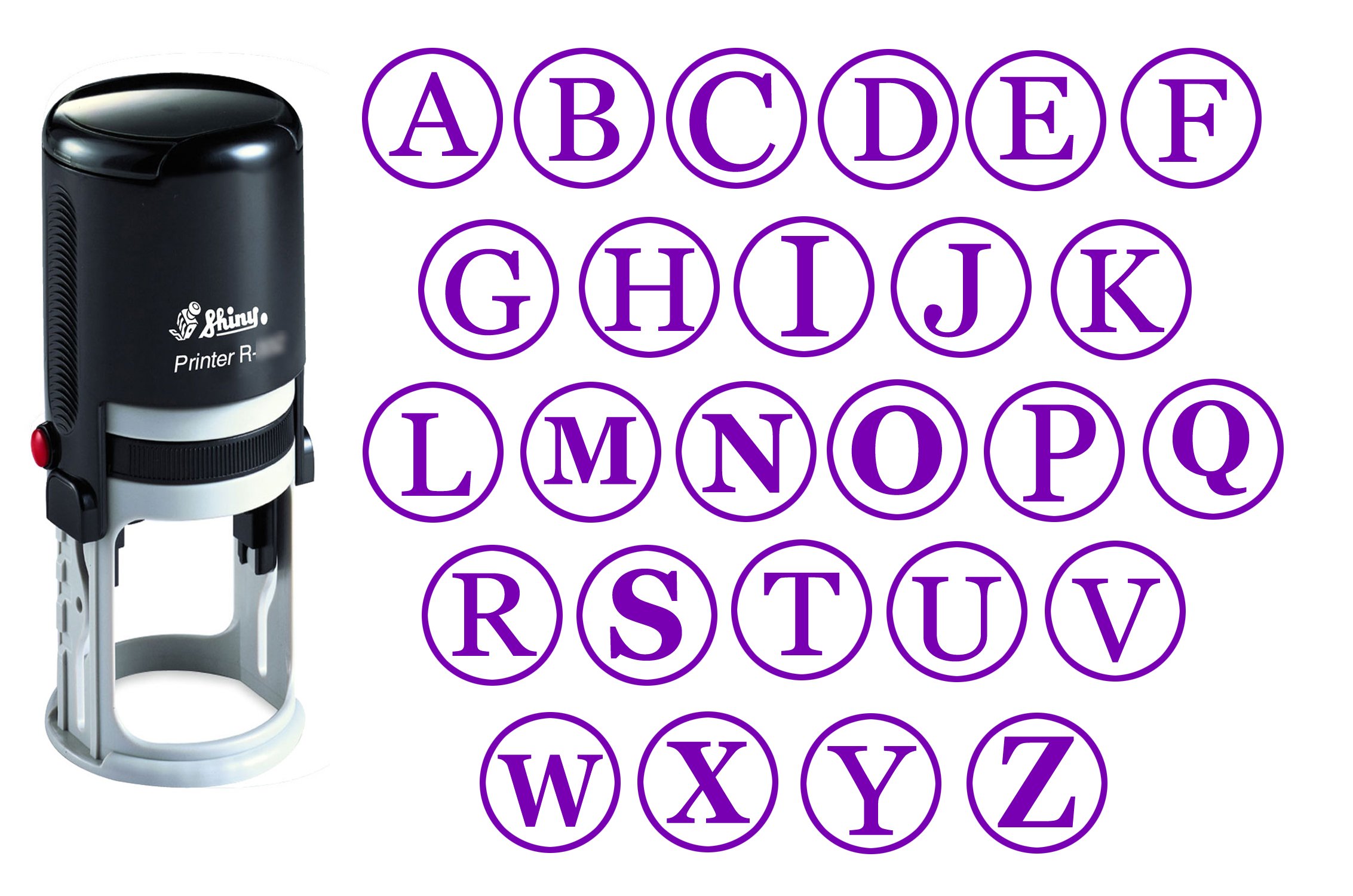 Custom A-Z Alphabet Stamp Set - Violet Ink Monogram Round Rubber Stamp with Self-Inking Technology - 20mm Shiny Mini Stamper for DIY Crafts, Scrapbooking & Personalized Gifts