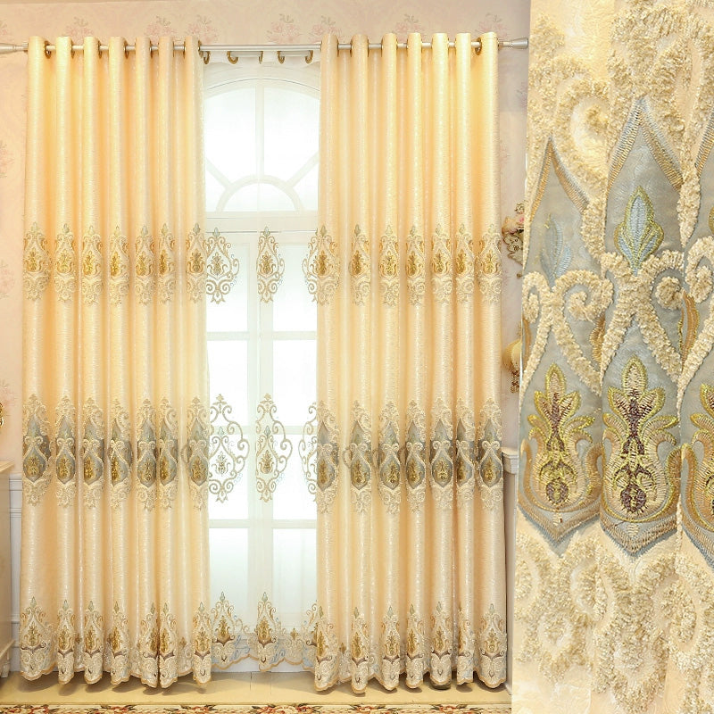 Luxury Two-Layer French Embroidery Blackout Curtains - Custom Made for Bedroom & Living Room - Elegant Home Decor for Light Blocking & Privacy