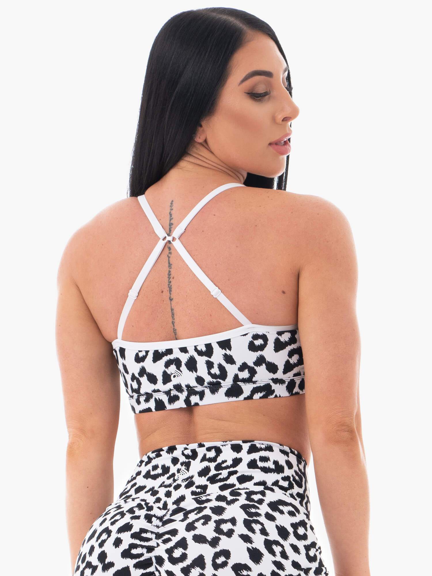 Animal Print Sports Bra - Snow Leopard Design Workout Top for Women | Yoga, Running, Gym & Fitness Activities