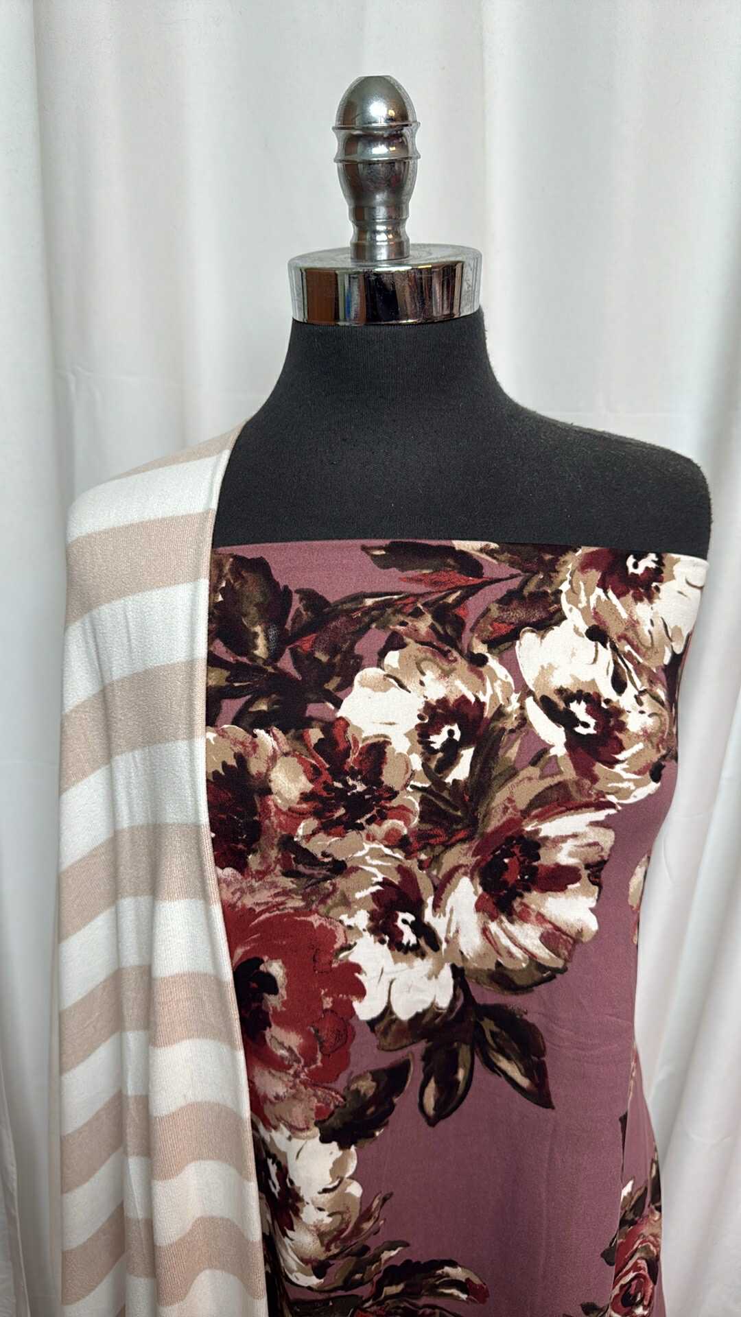 2 Yards Floral DBP Fabric & 2 Yards Wide Stripe Oakley SK Bundle - A27676 - Perfect for DIY Crafts, Quilting, and Home Decor Projects