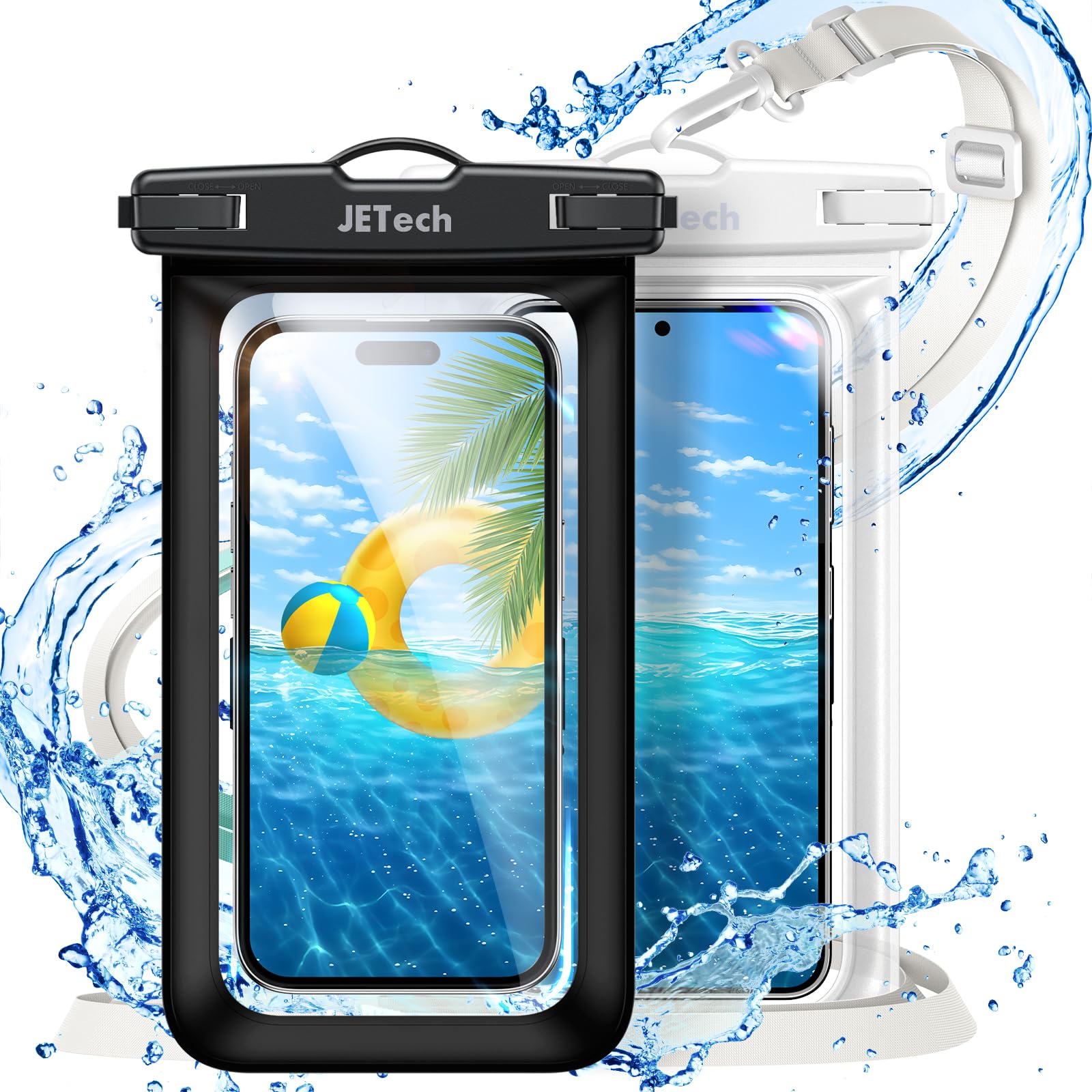 JETech 2 Pack Waterproof Phone Pouch - IPX8 Dry Bag for iPhone 16/15/14/13 Pro Max & Galaxy S24/S23 Ultra (Up to 7.2