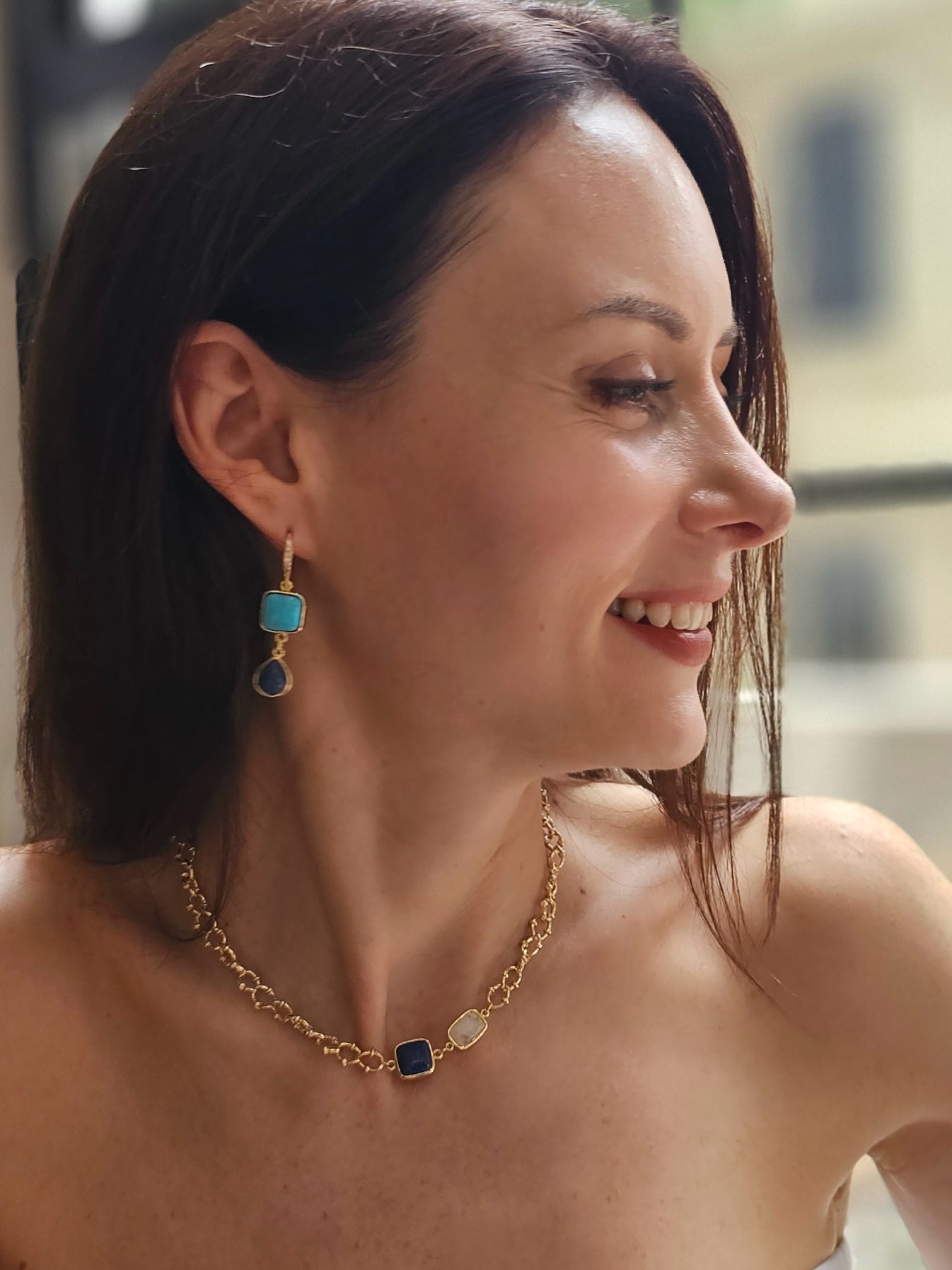 Blue Turquoise and Lapis Lazuli Dangle Earrings for Women | Handmade Boho Chic Jewelry | Perfect for Parties, Weddings & Everyday Wear (NE040)