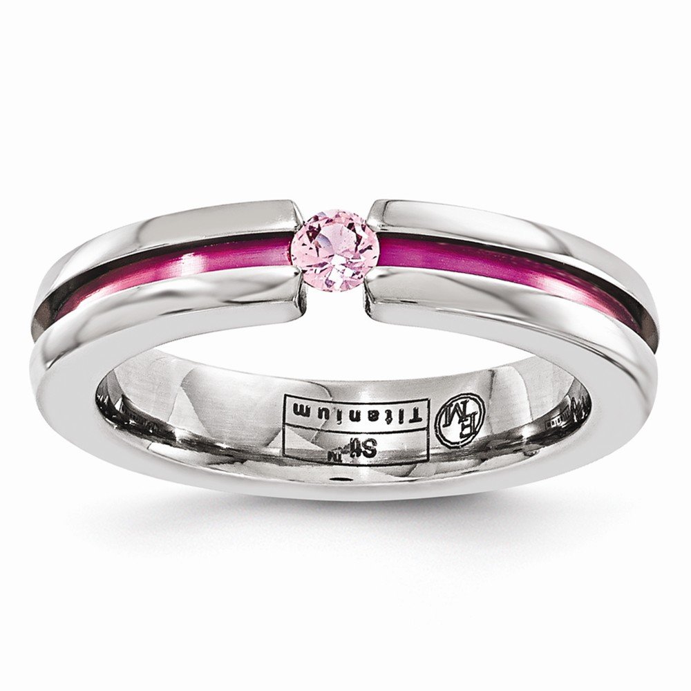 Titanium Pink Sapphire & Anodized Grooved Wedding Band Ring for Women - Durable & Hypoallergenic Jewelry for Engagement, Anniversary & Special Occasions