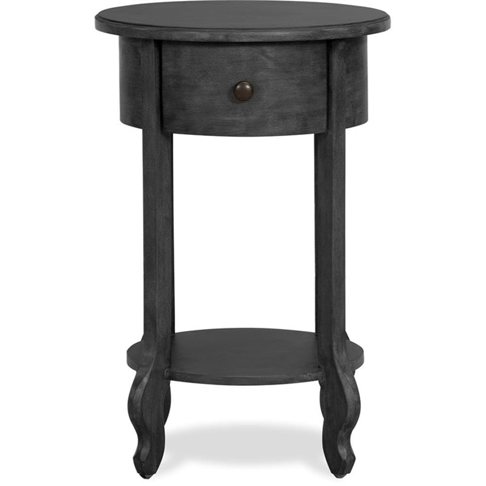 Finch James Round Wooden Accent Side Table with Drawer - Traditional Nightstand for Bedroom & Living Room - Compact Storage Solution for Small Spaces - 15