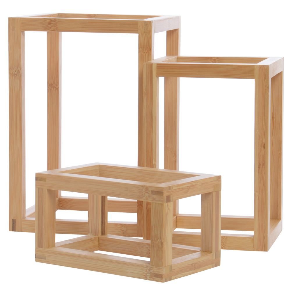 American Metalcraft BAMRSET Bamboo Rectangular Frame Risers - Set of 3 Natural Wood Serving Trays for Dining Table, Buffet, Countertop Display | Perfect for Restaurants, Catering, and Home Entertaining