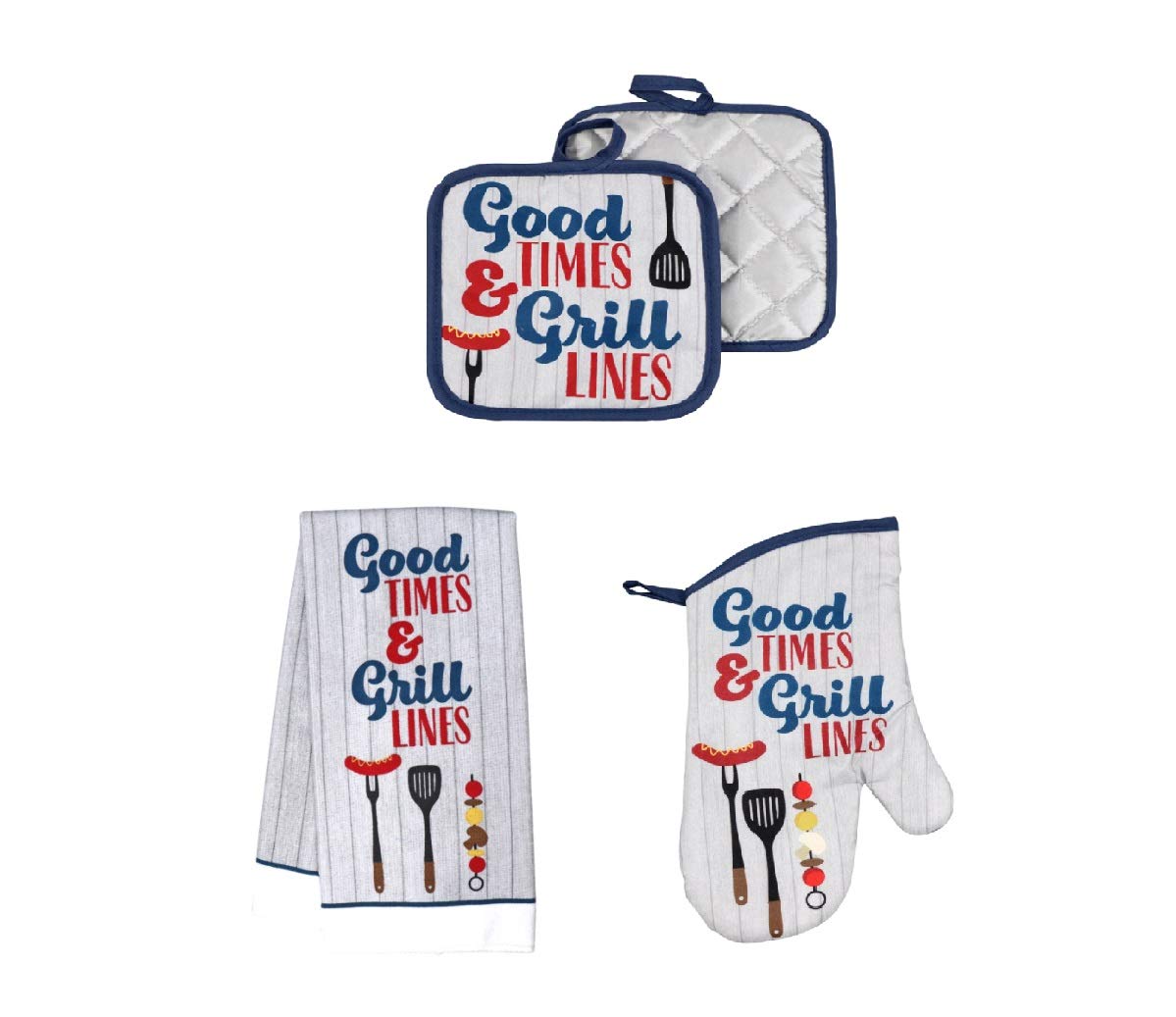 Premium 4-Piece BBQ & Grill Kitchen Linen Set - 1 Absorbent Dish Towel, 2 Heat-Resistant Pot Holders, 1 Oven Mitt - Perfect for Outdoor Grilling, Backyard BBQs & Indoor Cooking