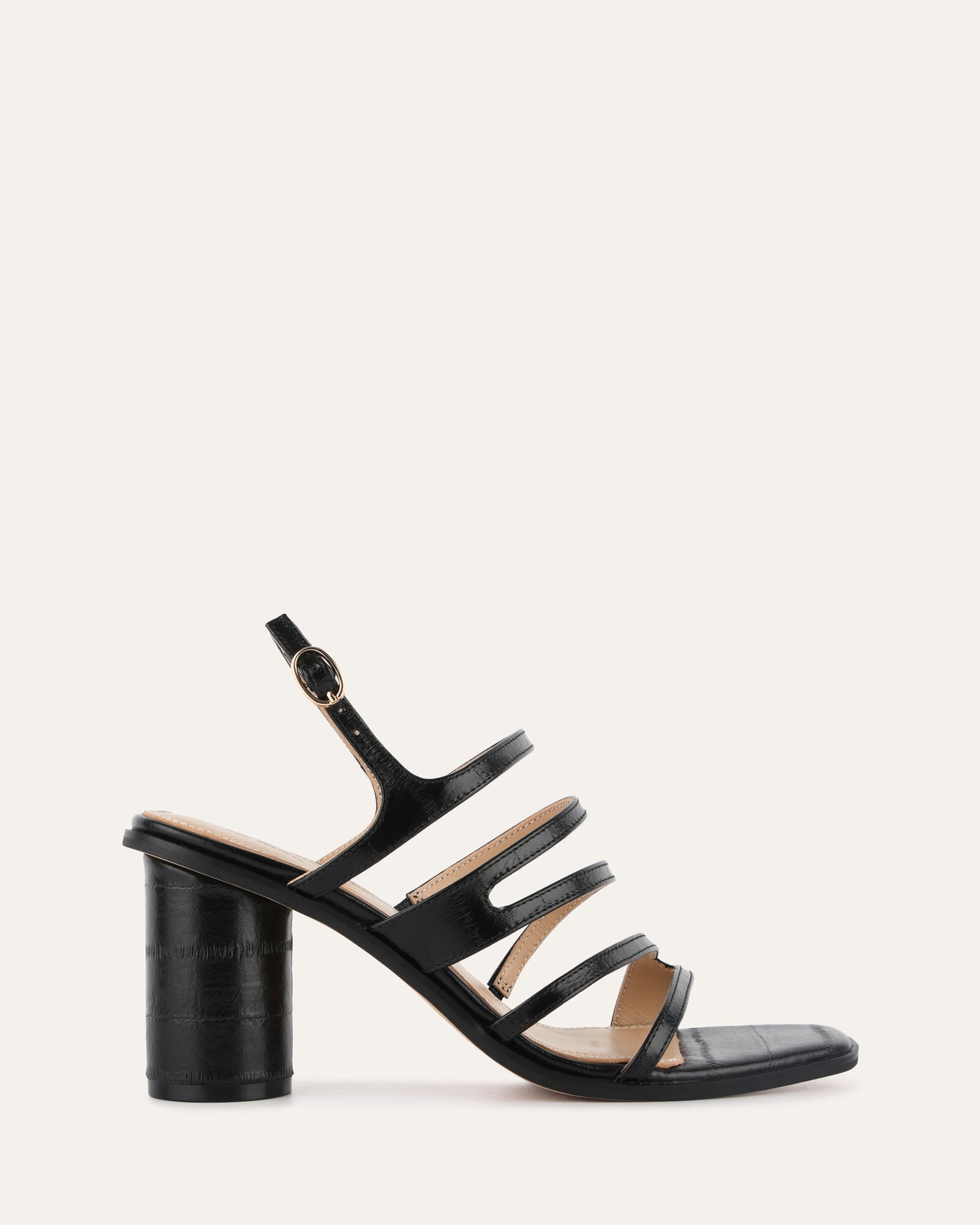 NOBU Women's High Heel Sandals - Black Shiny Lizard Skin Design for Evening Parties & Special Occasions