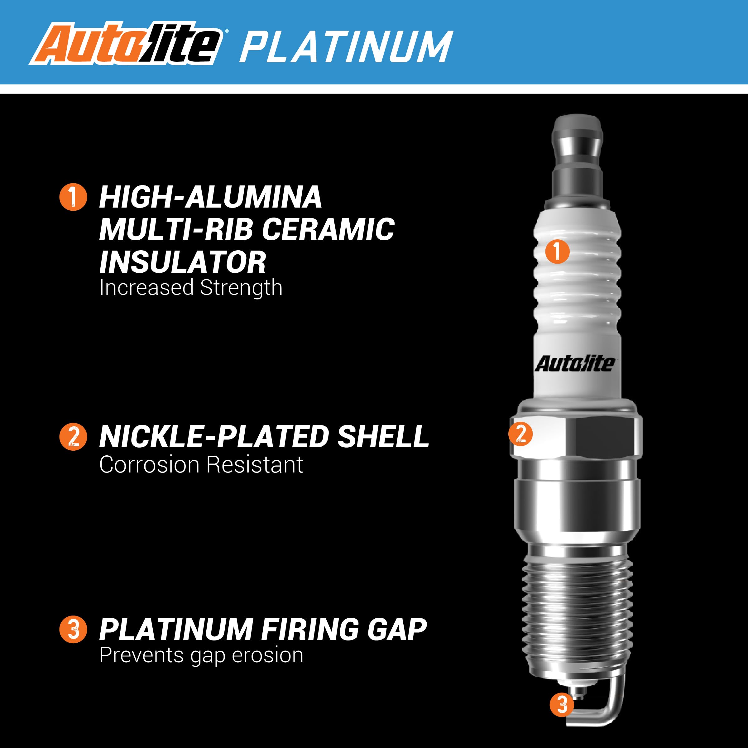 Autolite Platinum AP66 Spark Plugs - 4 Pack | High Performance Iridium Replacement for Cars, Trucks & SUVs | Improved Fuel Efficiency & Engine Power | Ideal for Daily Commute, Road Trips & Off-Roading