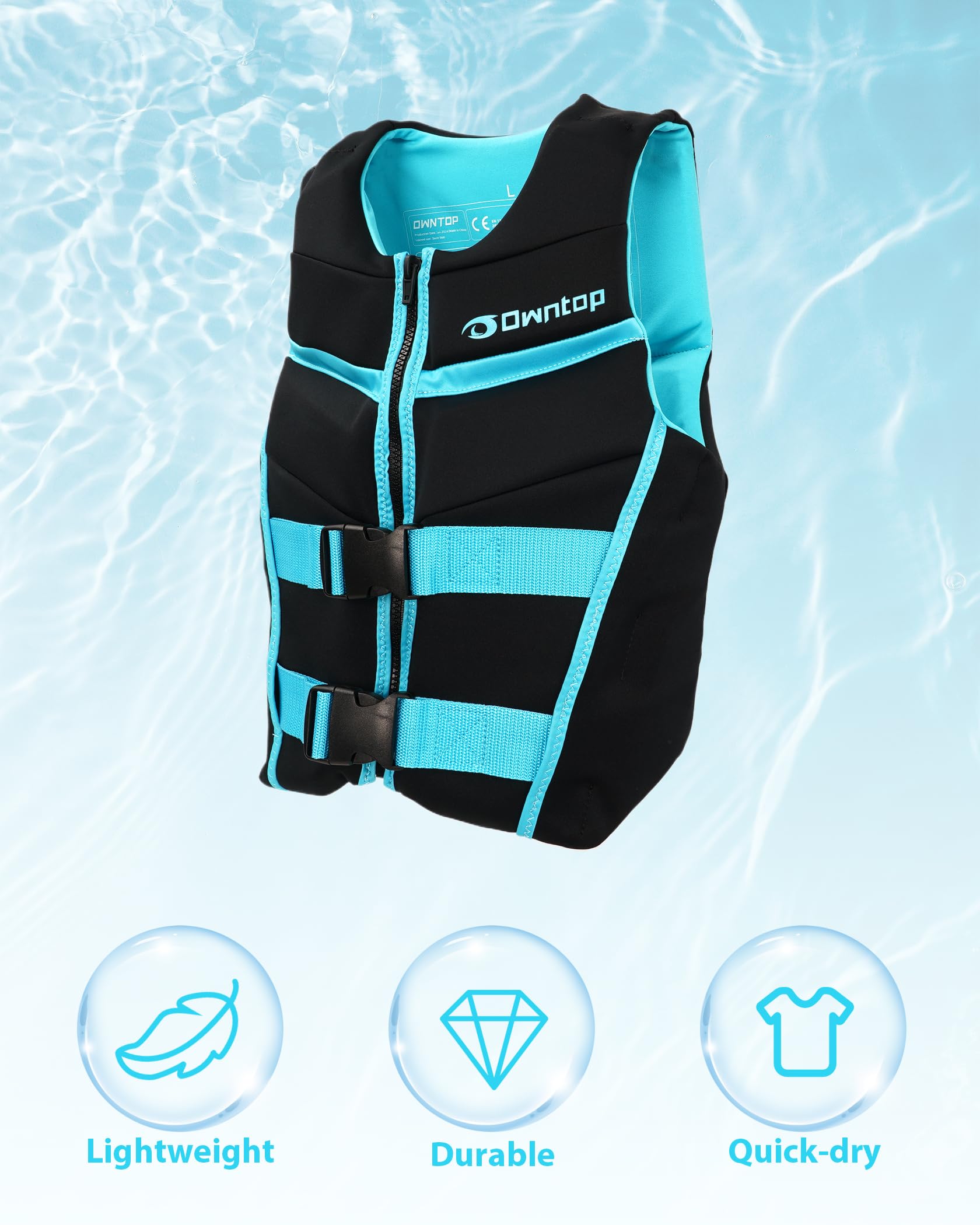Owntop Youth Kids Swim Vest - Lightweight & Quick-Dry Adjustable Life Jacket with Buckles & Zipper for Kayaking, Swimming Training, Boating & Water Sports - Fits 50-125 lbs - Perfect for Pool, Beach & Lake Safety