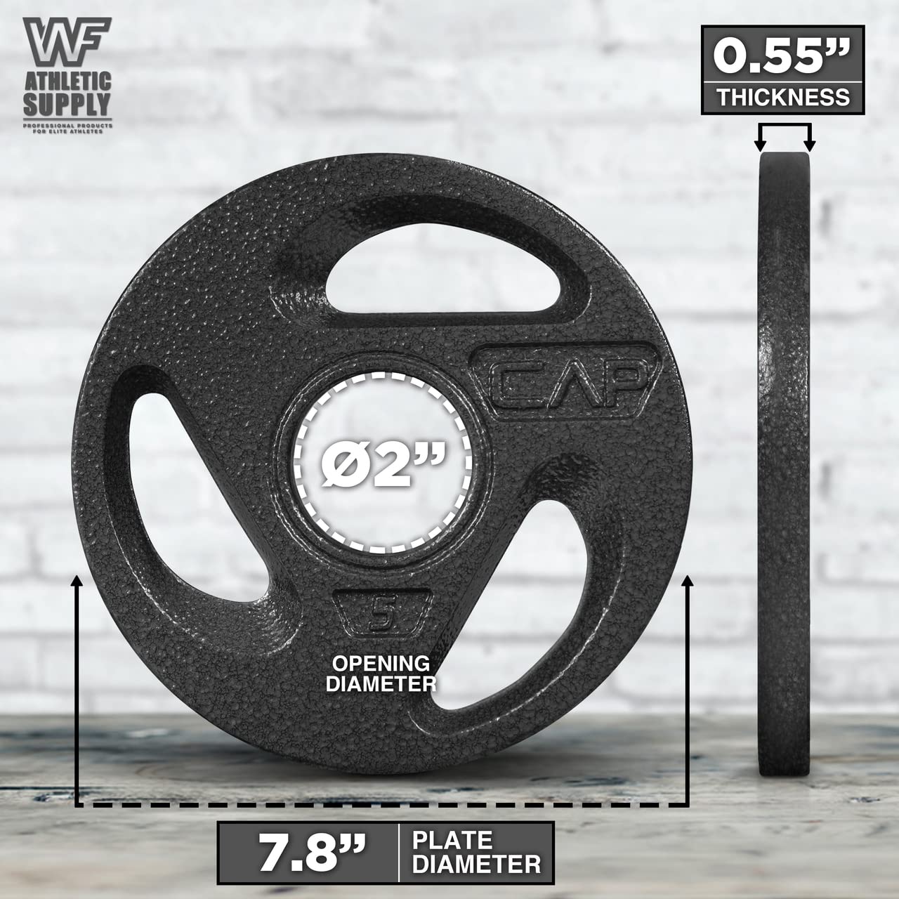 CAPHAUS Olympic Grip Weight Plates - 2-Inch Diameter Collar, 3-Hole Design for Comfortable Lifting - Perfect for Home Gym, CrossFit & Strength Training