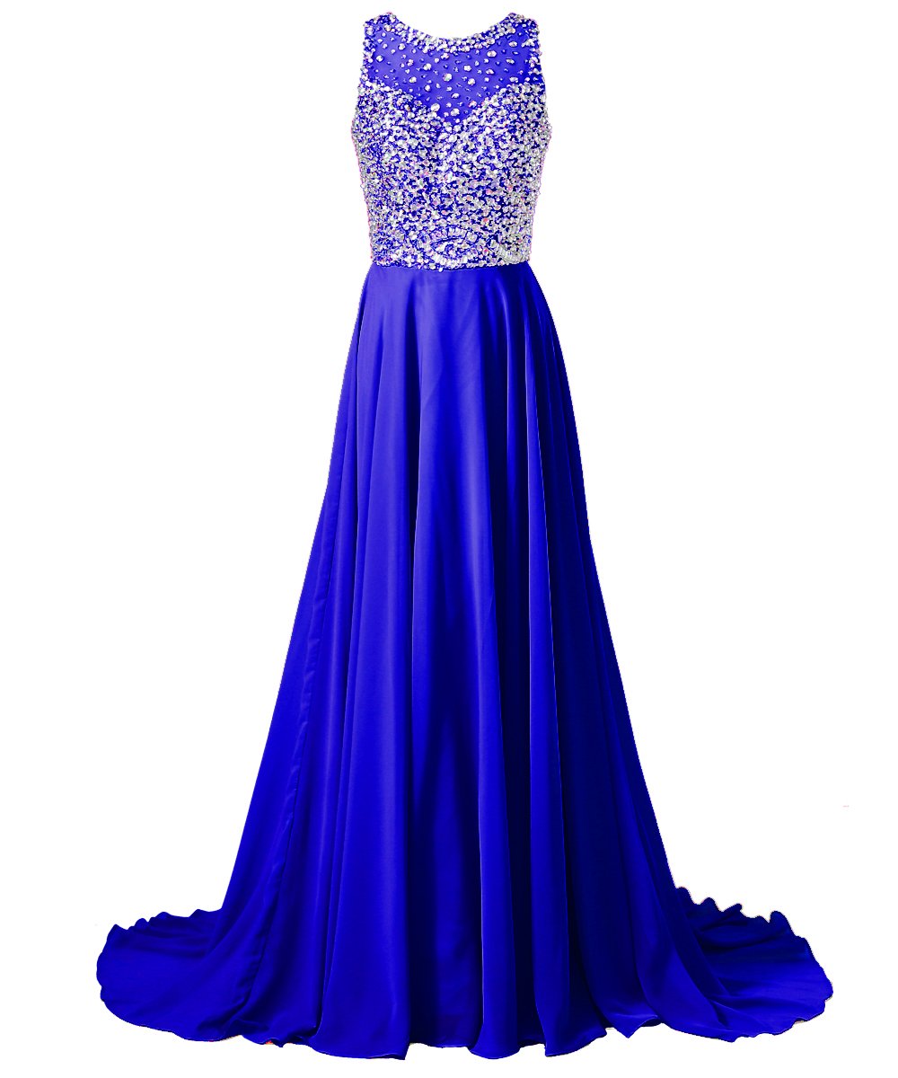 Callmelady Elegant Chiffon Long Prom Dresses with High Neck & Beaded Mesh Bodice - 31 Stunning Colors for Formal Events, Homecoming, and Evening Parties