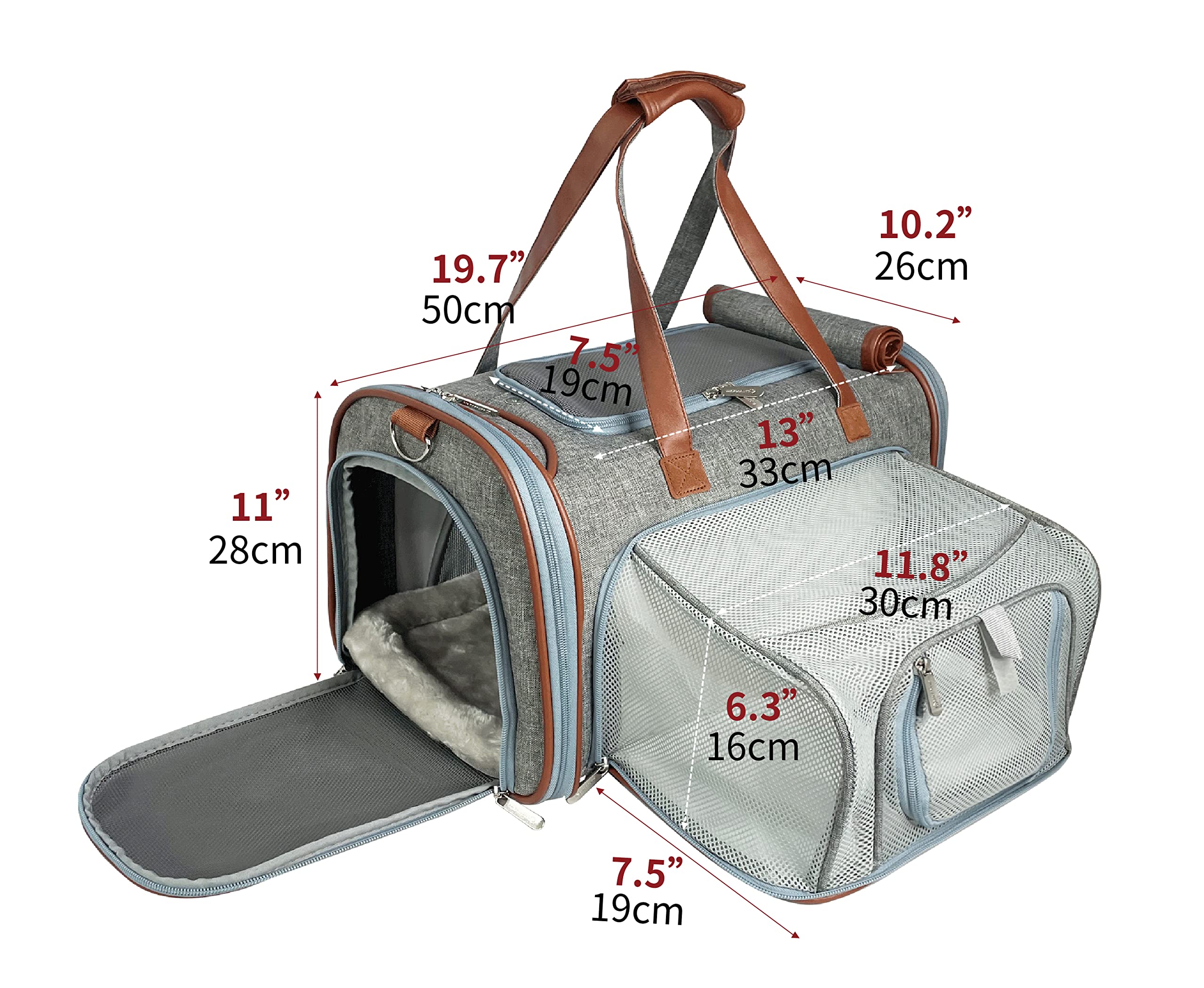 Mr. Peanut's Gold Series Big Apple XL Expandable Airline Approved Pet Carrier - Soft Sided Dog & Cat Travel Carrier with Self-Locking Zippers, Plush Faux Fleece Bedding & Sturdy Plywood Base (Platinum Gray) - Perfect for Air Travel, Road Trips & Vet Visits
