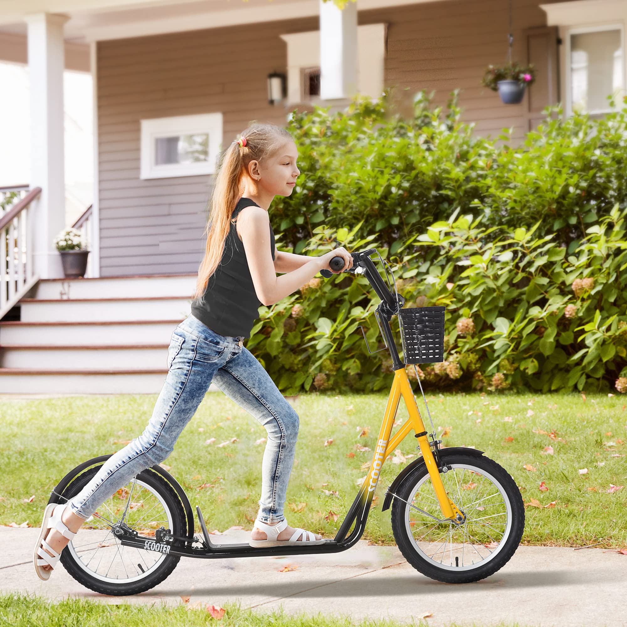 **Aosom Adjustable Youth Kick Scooter with Double Brakes, 16