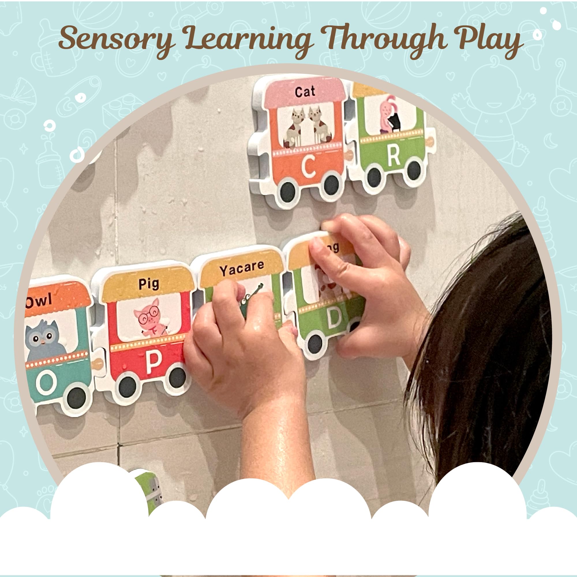 **Alphabet Learning Toys for Kids - 26 Train Letters & Mesh Organizer, Toddler Bath Toys for Boys & Girls, Preschool Educational Bathing Toys for Home & Travel**