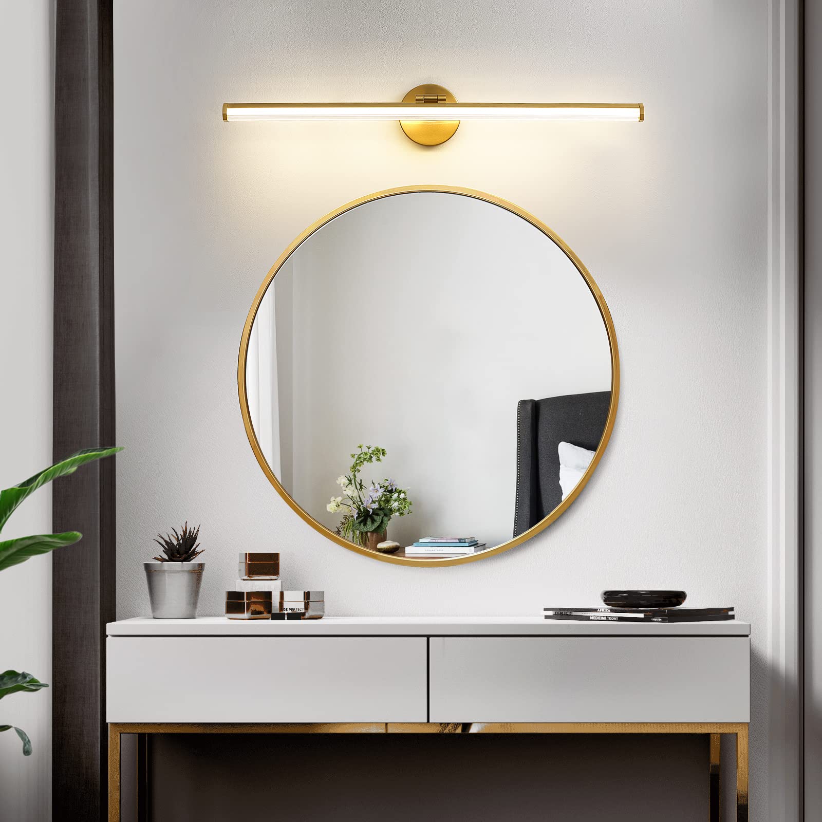 KAISITE 30 Inch Gold Modern LED Bathroom Vanity Light - 24W 4000K Dimmable Rotatable Light Fixture for Mirror Lighting | Perfect for Bathroom, Powder Room & Dressing Area Makeup Lighting