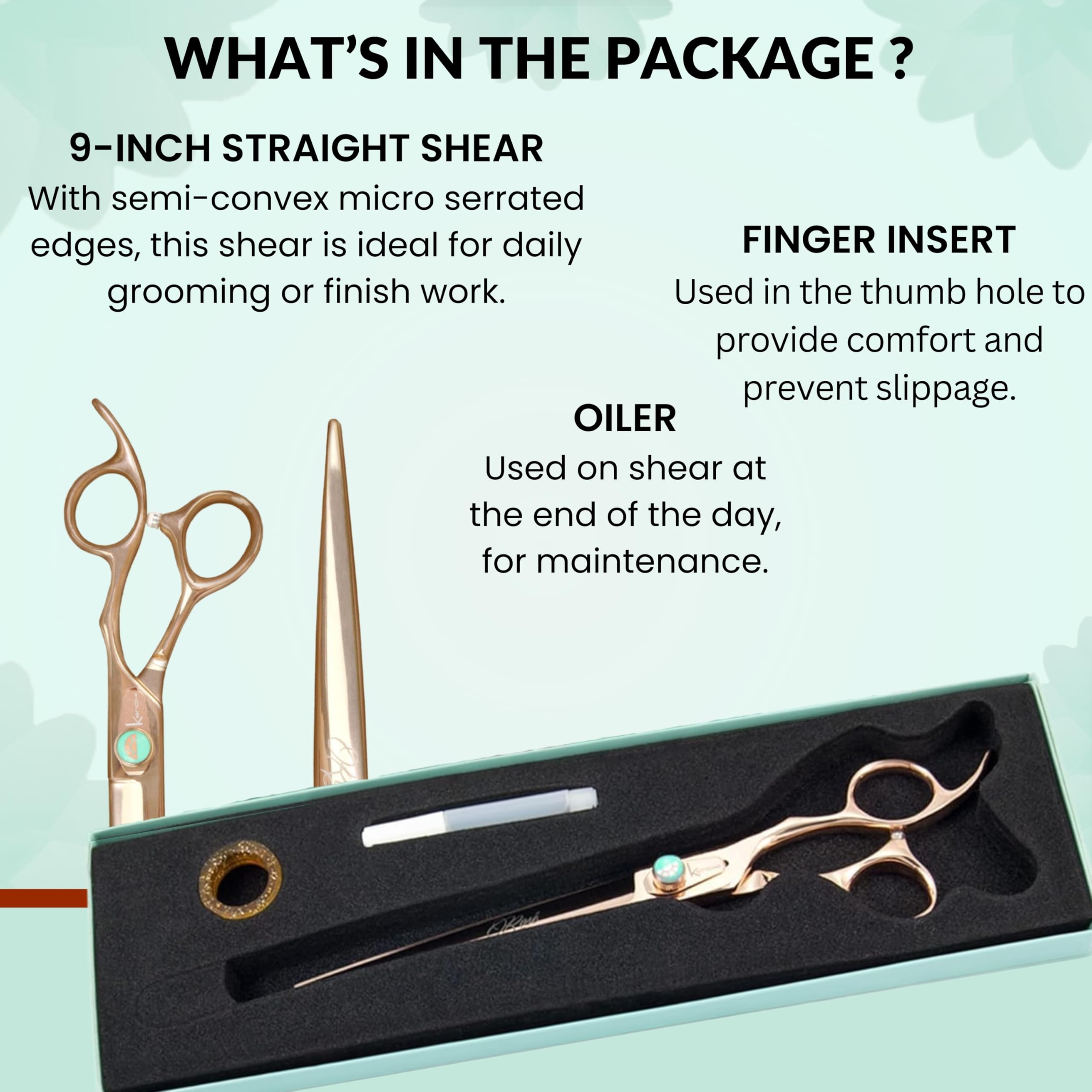 Premium Kenchii Rose Dog Grooming Scissors - 9 Inch Professional Straight Shears for Precise Pet Hair Cutting | Ergonomic Handle for Comfort | Heavy Duty Sharp Stainless Steel Blades | Perfect for Professional Groomers & Home Pet Care