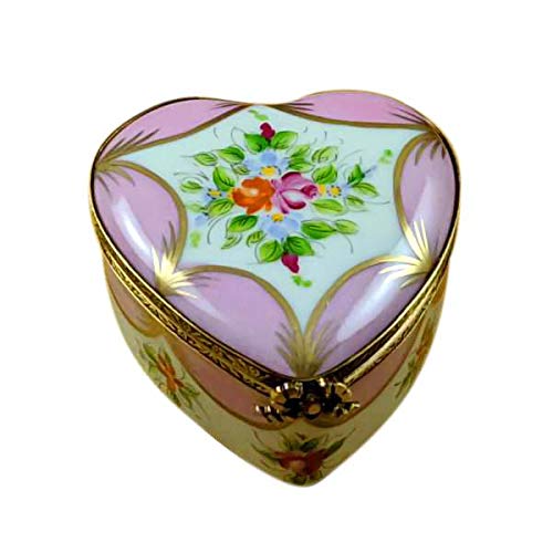 Rochard Pink Heart with Flowers Limoges Porcelain Jewelry Trinket Box - Perfect for Valentine's Gifts, Wedding Favors & Home Decor