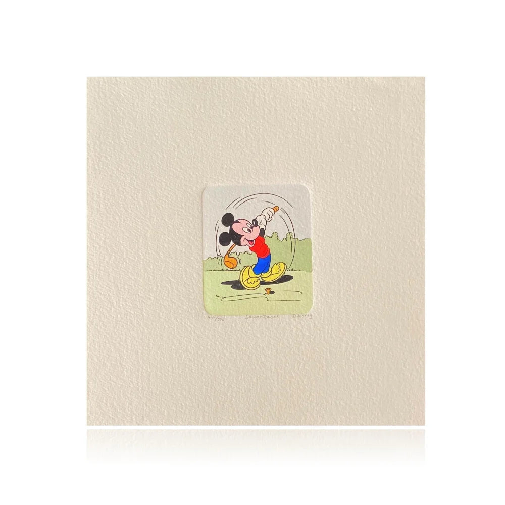 Vintage Mickey Mouse Etching Artwork by Sowa & Reiser #D/500 - Hand Painted Disney Collectible Golf Scene - Perfect for Disney Fans, Home Decor & Gift Giving