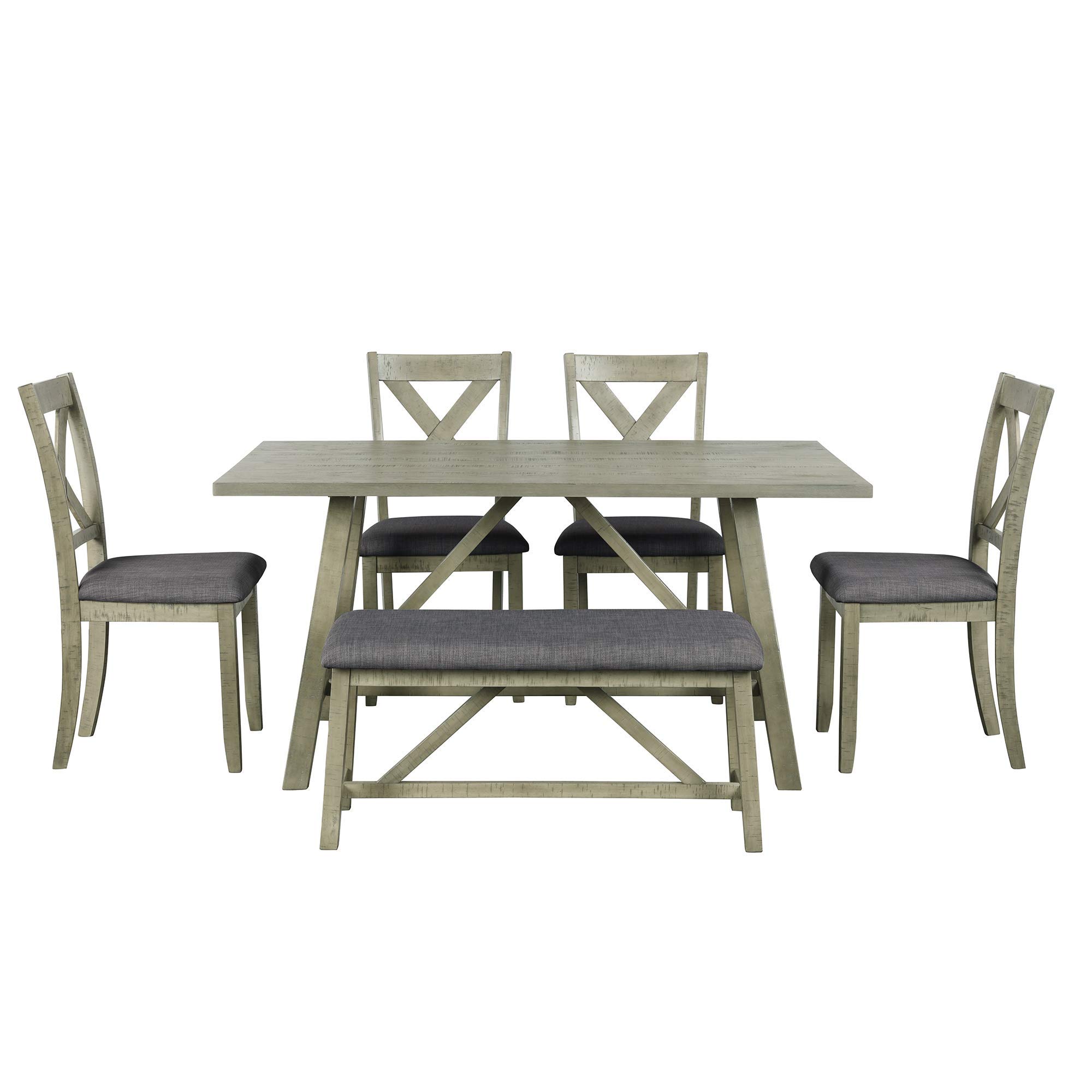Merax 6-Piece Dining Table Set with Bench, Table and 4 Chairs - Modern Kitchen Table Set in Gray | Perfect for Small Spaces, Breakfast Nooks & Cozy Family Meals