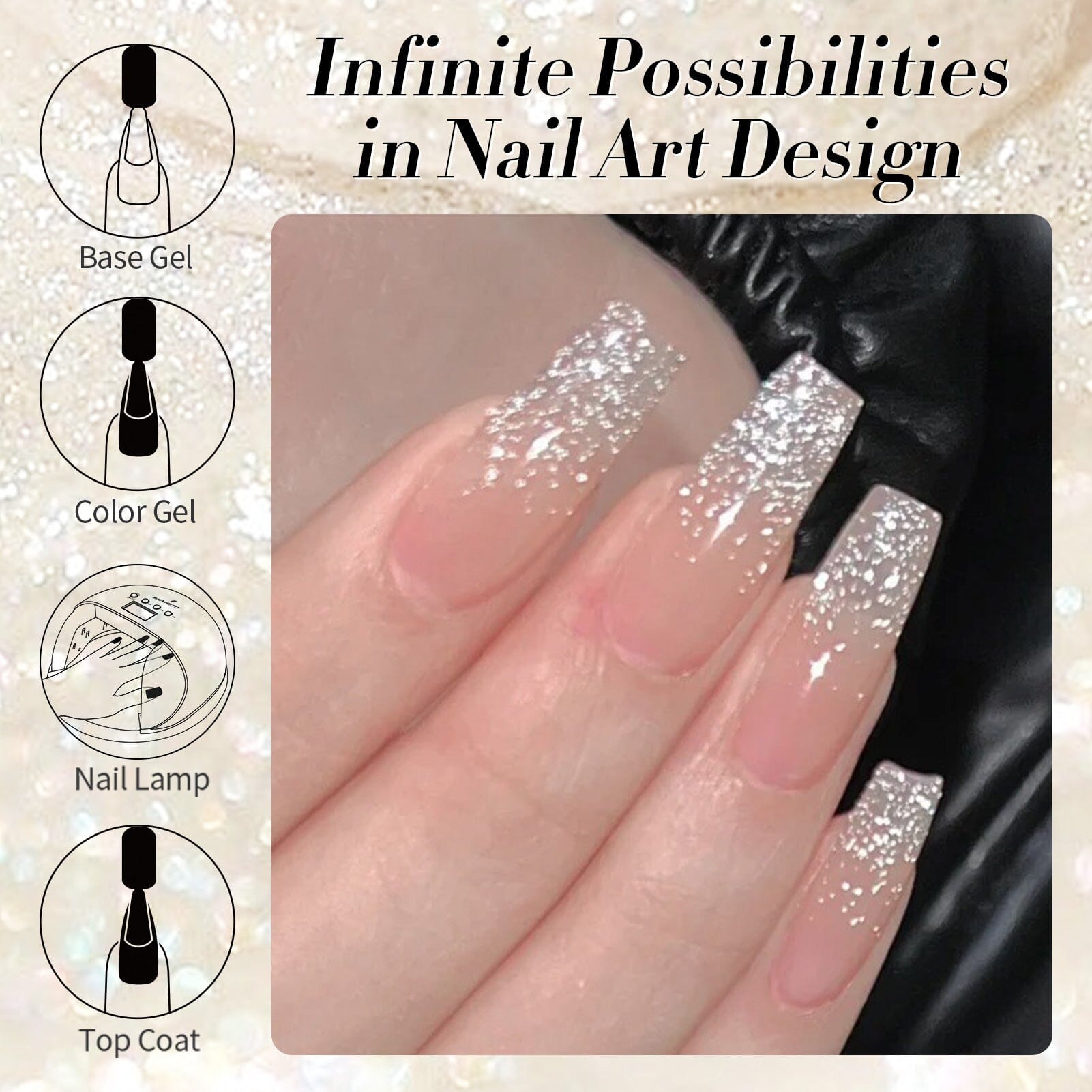 White Shimmer Glitter Gel Polish 15ml - Long Lasting Nail Polish for Manicures & Pedicures - Perfect for Parties, Weddings & Special Occasions