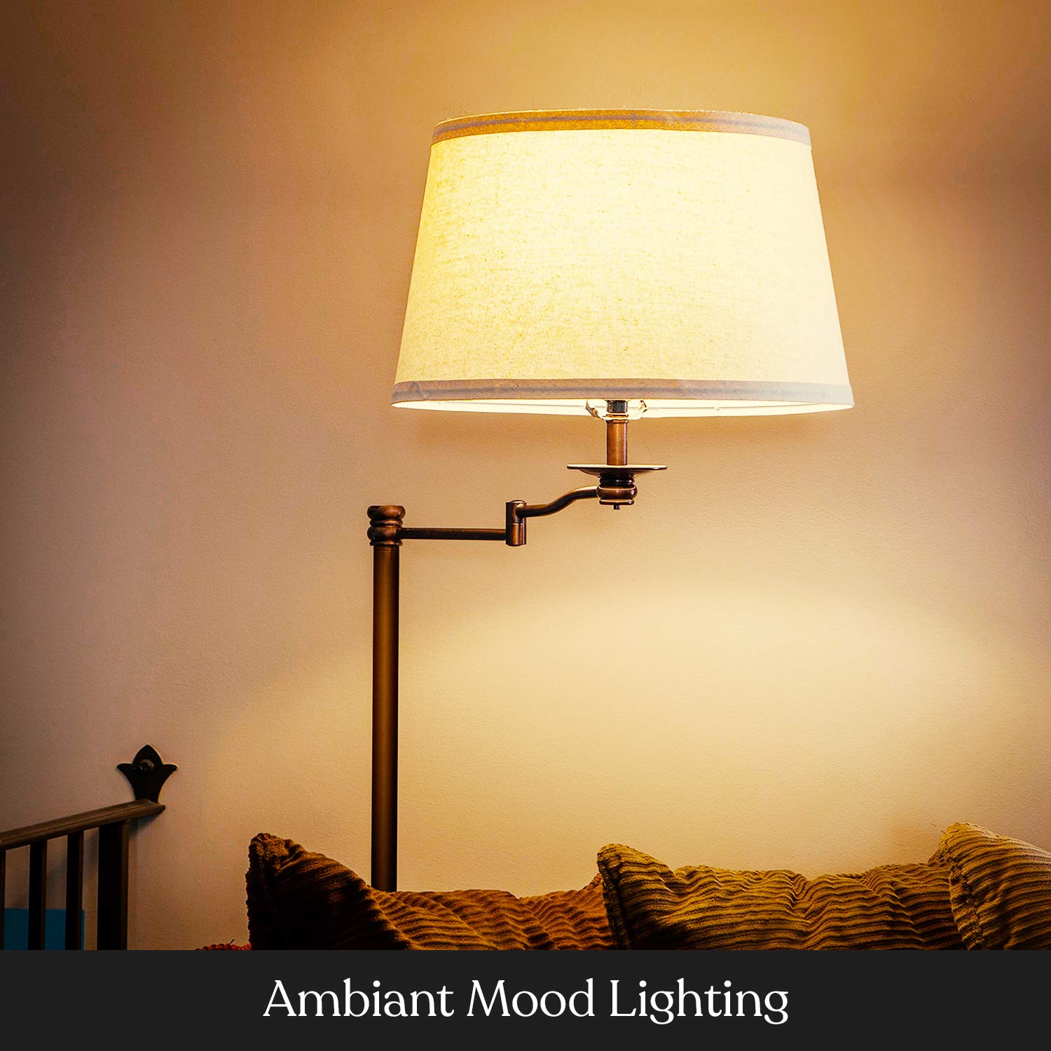 Brightech Caden LED Floor Lamp - Adjustable Swing Arm Standing Light for Living Room, Office & Bedroom - Industrial Bronze Finish - Perfect for Reading, Working & Ambient Lighting