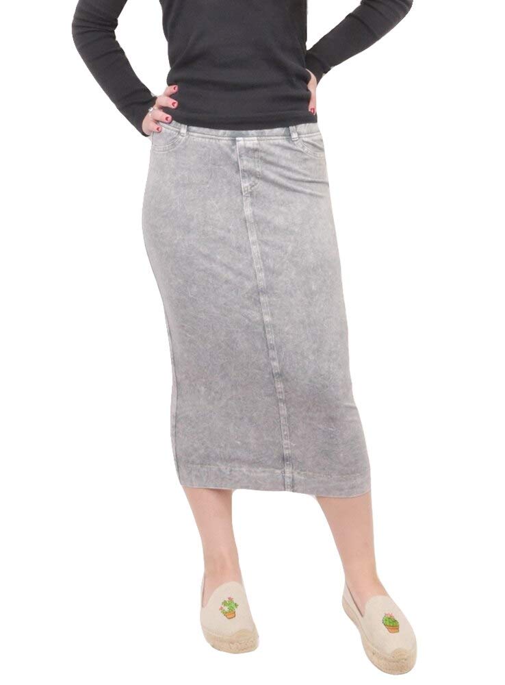 Hard Tail Forever Midi Denim Pencil Skirt with Back Pockets - Women's Stretch Denim Bodycon Skirt Style MWJ-105 | Perfect for Office Wear, Date Night & Casual Outfits