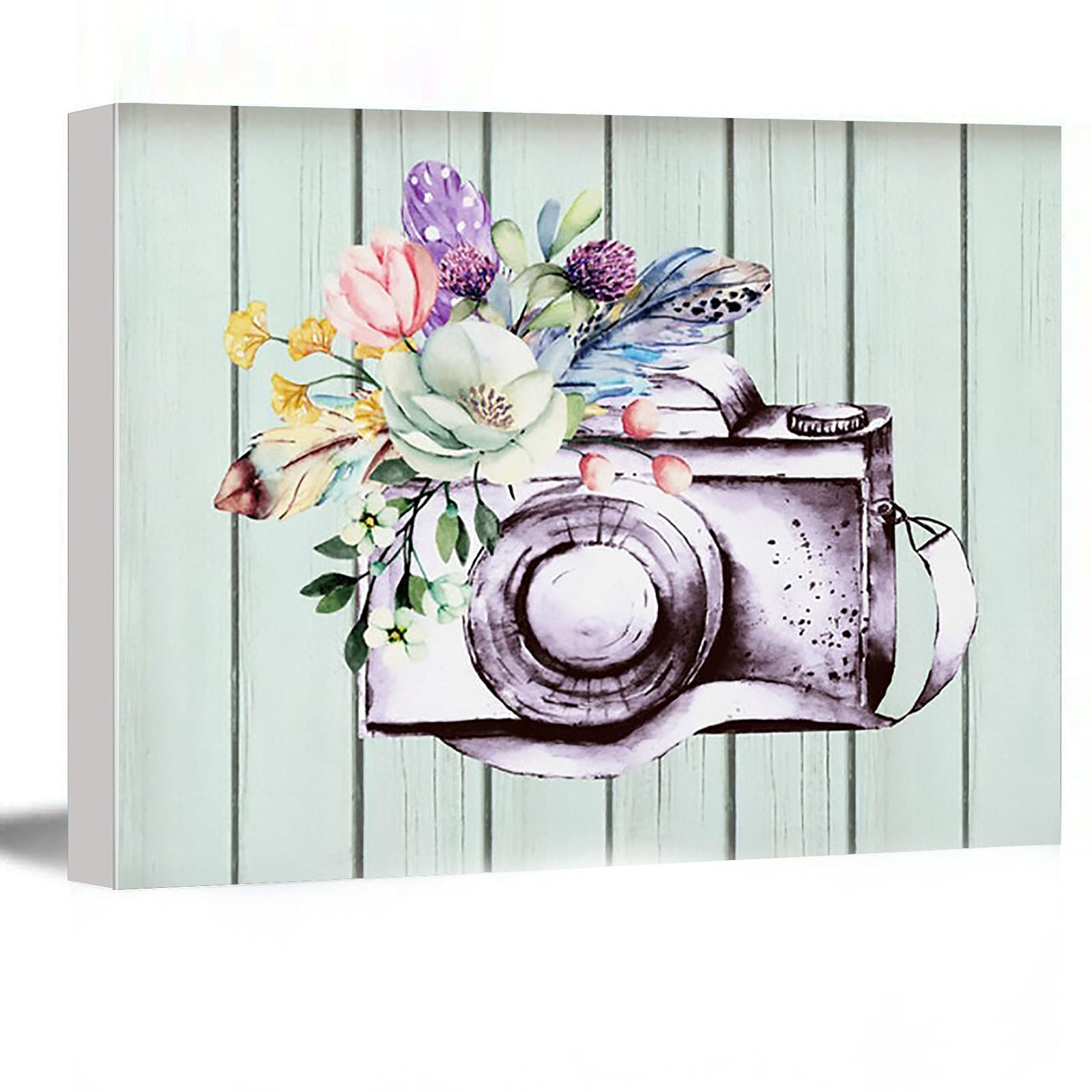 Watercolor Camera Print Photography Wall Art - 8''x12'' Framed Modern Canvas Painting for Bathroom & Living Room Decor - Perfect Gift for Photographers & Printable Wall Art - Ideal for Home, Office & Studio Decor