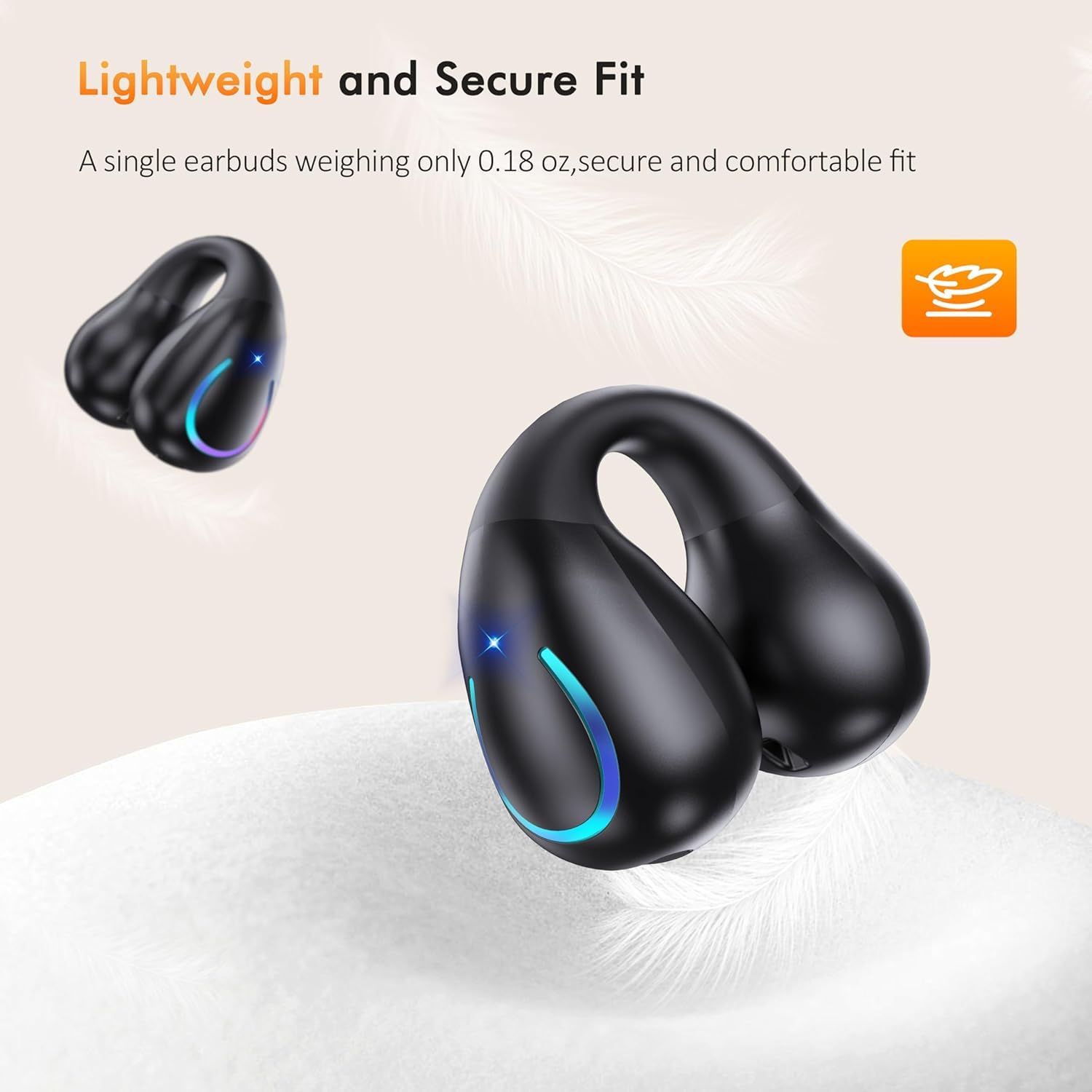 Open Ear Clip Wireless Earbuds Bluetooth 5.3 - Sports Earphones with Built-in Mic, Secure Ear Hooks & Wireless Charging Case - IPX7 Waterproof for Running, Cycling, Gym Workouts & Outdoor Activities