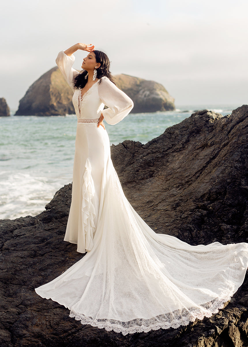 Emberlynn Elegant White Wedding Dress with Lily Applique - Perfect for Bridal Ceremony, Vow Renewal & Formal Occasions