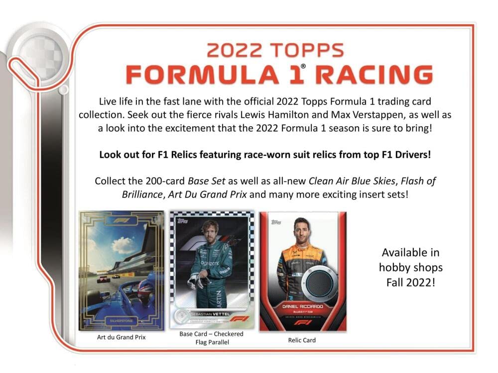 2022 Topps F1 Formula 1 Racing Hobby Box - 20 Packs (8 Cards Each) - Collectible Trading Cards for F1 Fans & Racing Enthusiasts - Perfect for Sports Memorabilia Collections & Gift Giving