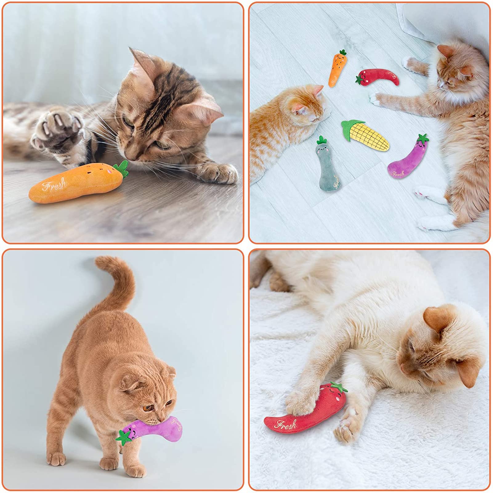 5PCS Catnip Cat Toys for Indoor Cats - Soft Plush Chew Pet Toys with Catnip, Interactive Teething Chew Toys for Kittens & Adult Cats (Fruit Theme) - Perfect for Playtime, Training & Stress Relief