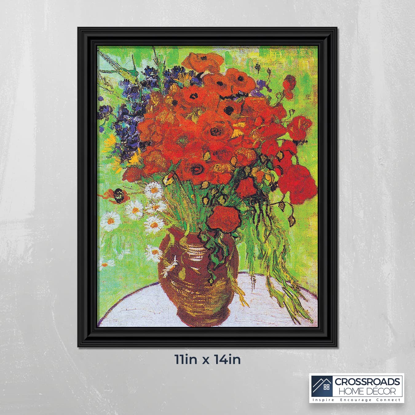 Vincent Van Gogh Red Poppies and Daisies Framed Art Print - 11x14 Inch Red Flower Wall Decor for Living Room, Bedroom & Office - Premium Home Decoration Gift Idea