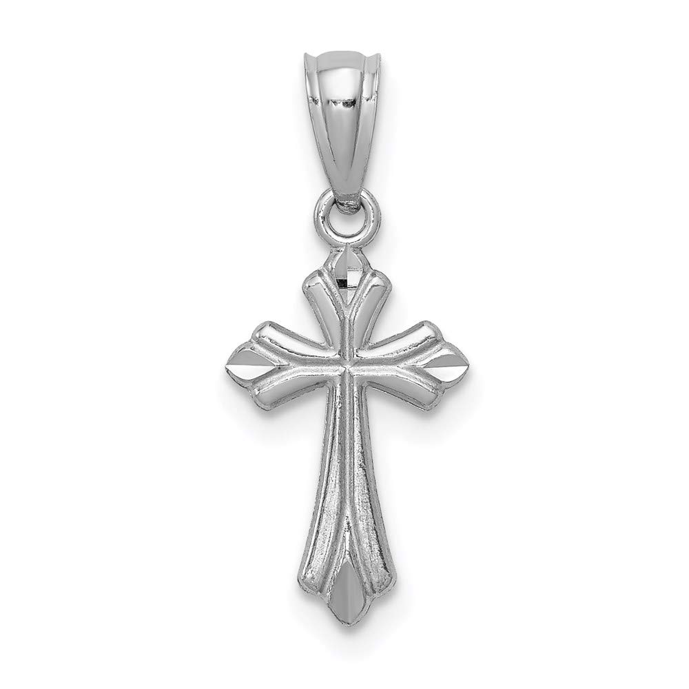 14k White Gold Dainty Budded Cross Pendant for Women