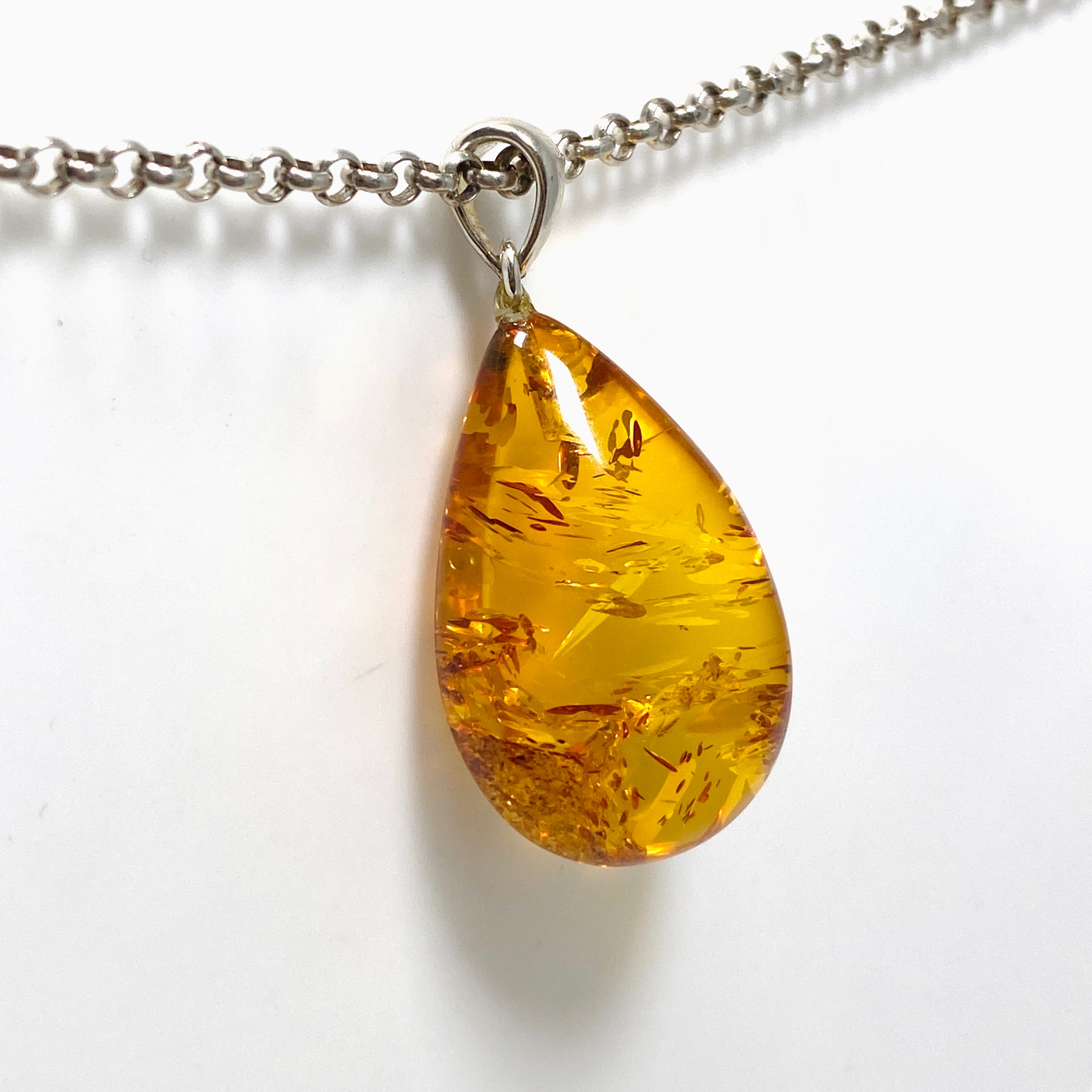 Baltic Amber Honey Cognac Teardrop Pendant Necklace AMB228 - Natural Healing Jewelry for Stress Relief & Teething Babies