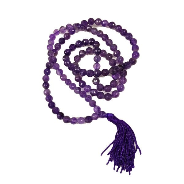 Natural Amethyst Faceted Mala Beads - 108 Healing Meditation Prayer Beads for Yoga, Mindfulness & Spiritual Practice
