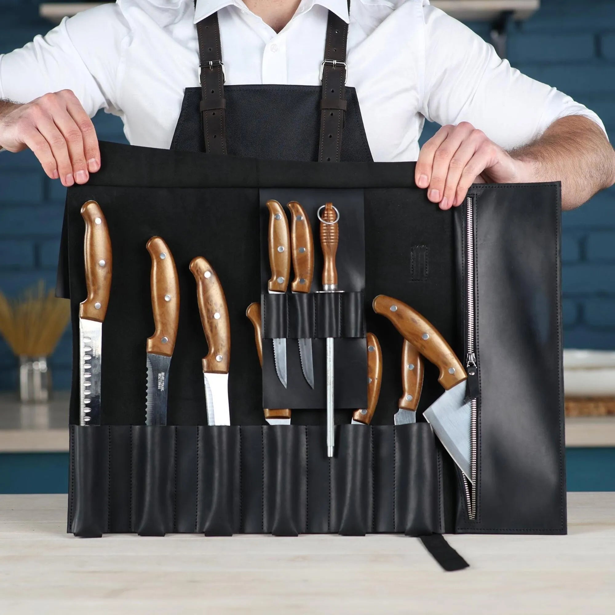 Premium Leather Knife Roll for Chefs & Butchers - Durable Professional Knife Storage Case with 12 Slots - Perfect for Kitchen, Camping & Culinary Gifts