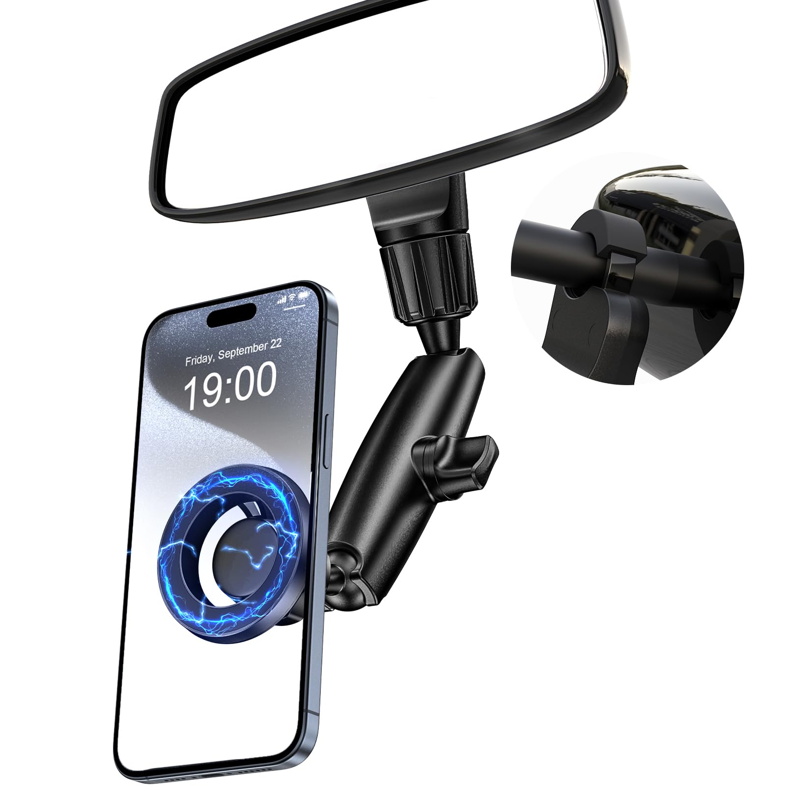 Magnetic Car Phone Holder - 360° Rotating Rear View Mirror Phone Mount for iPhone 16/15/14/13/12 & Magsafe Phones | Universal Smartphone Car Accessory for Safe Driving & GPS Navigation
