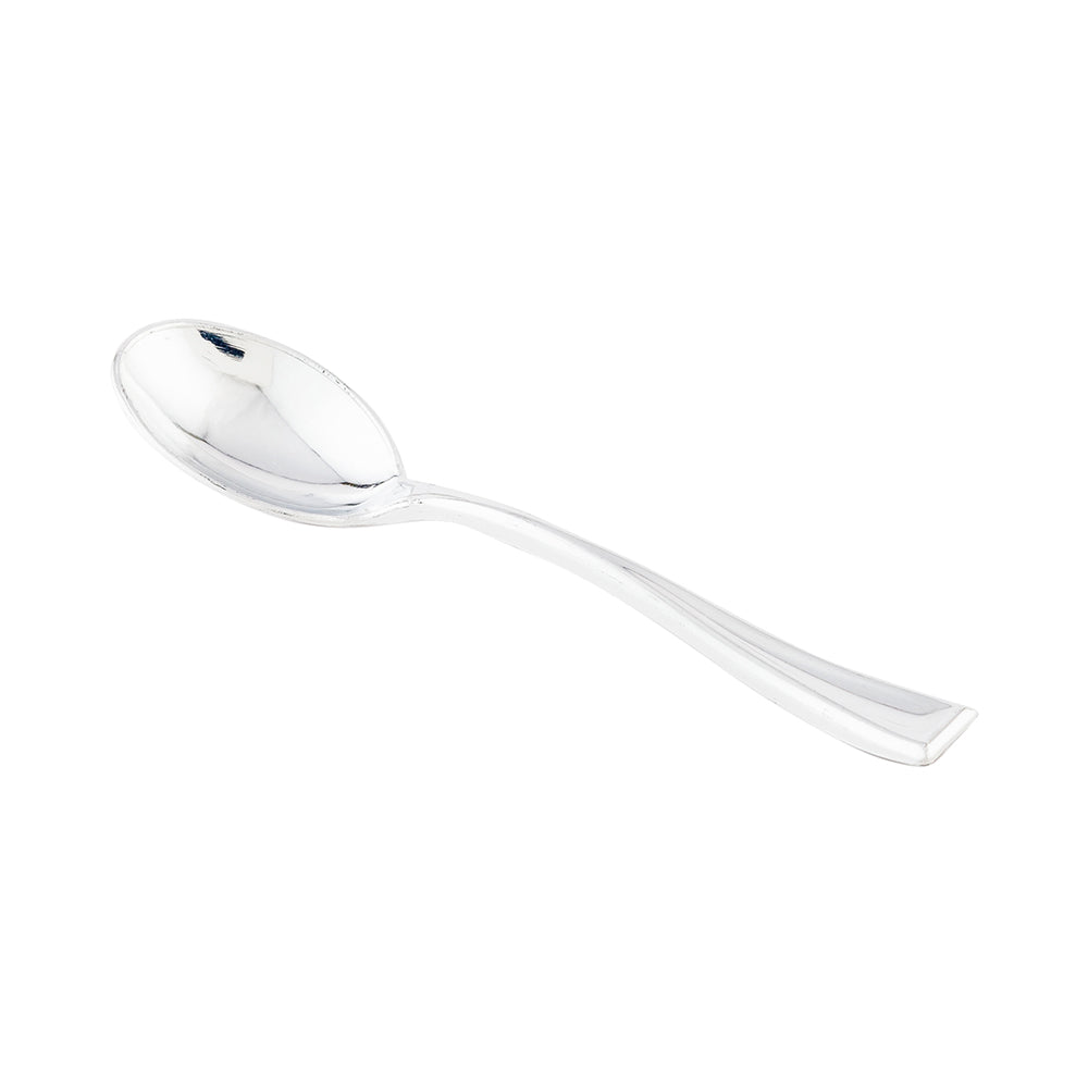 100-Pack 3 oz Rectangle Clear Plastic Small Architetto Bowls with 100 Silver Mini Spoons - Perfect for Party Desserts, Catering, and Home Entertaining