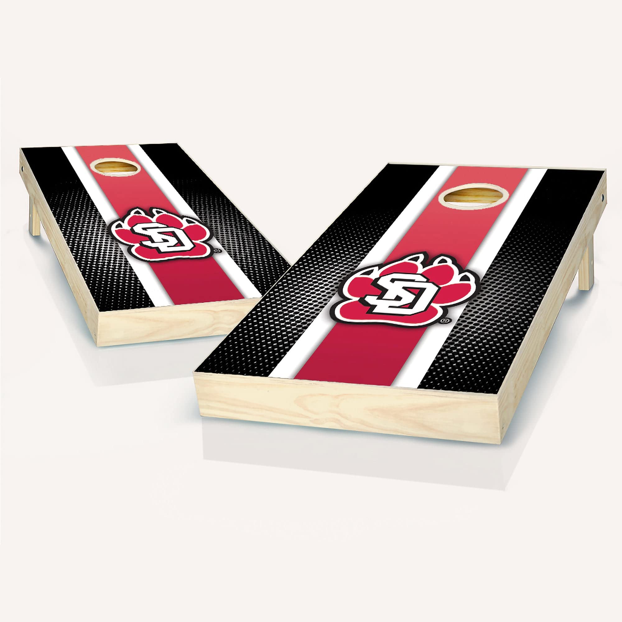 Premium South Dakota Stripe Cornhole Game Set - 2 Regulation Wooden Boards & 8 All-Weather Bean Bags for Backyard, Tailgating, and Outdoor Parties - Official Size Cornhole Set for Adults & Families