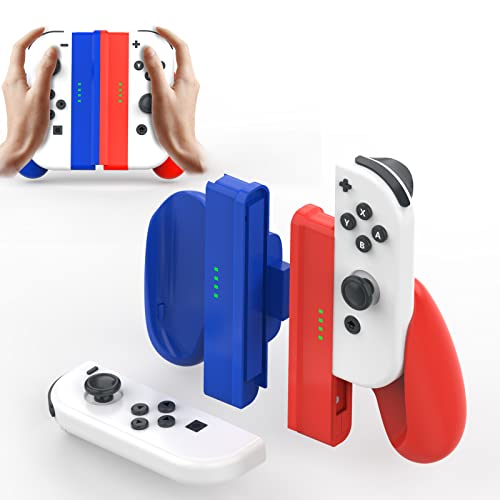 Nintendo Switch Joy-Con Comfort Grip Controller Holder - Detachable Game Handle Connector for Joy-Con & Switch OLED Model (Blue + Red) - Perfect for Gaming, Travel & Family Game Nights