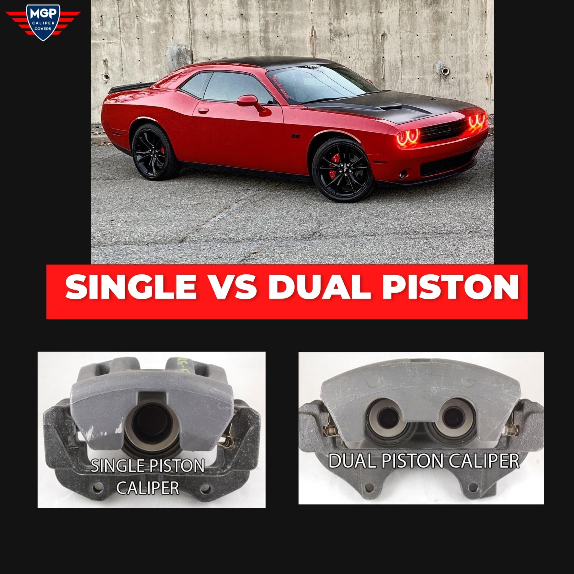 High-Performance MGP Brake Caliper Covers for 2011-2023 Dodge Challenger & Charger (Single Piston) - Front & Rear Set in Vibrant Red - Upgrade Your Ride for Street Racing & Car Shows