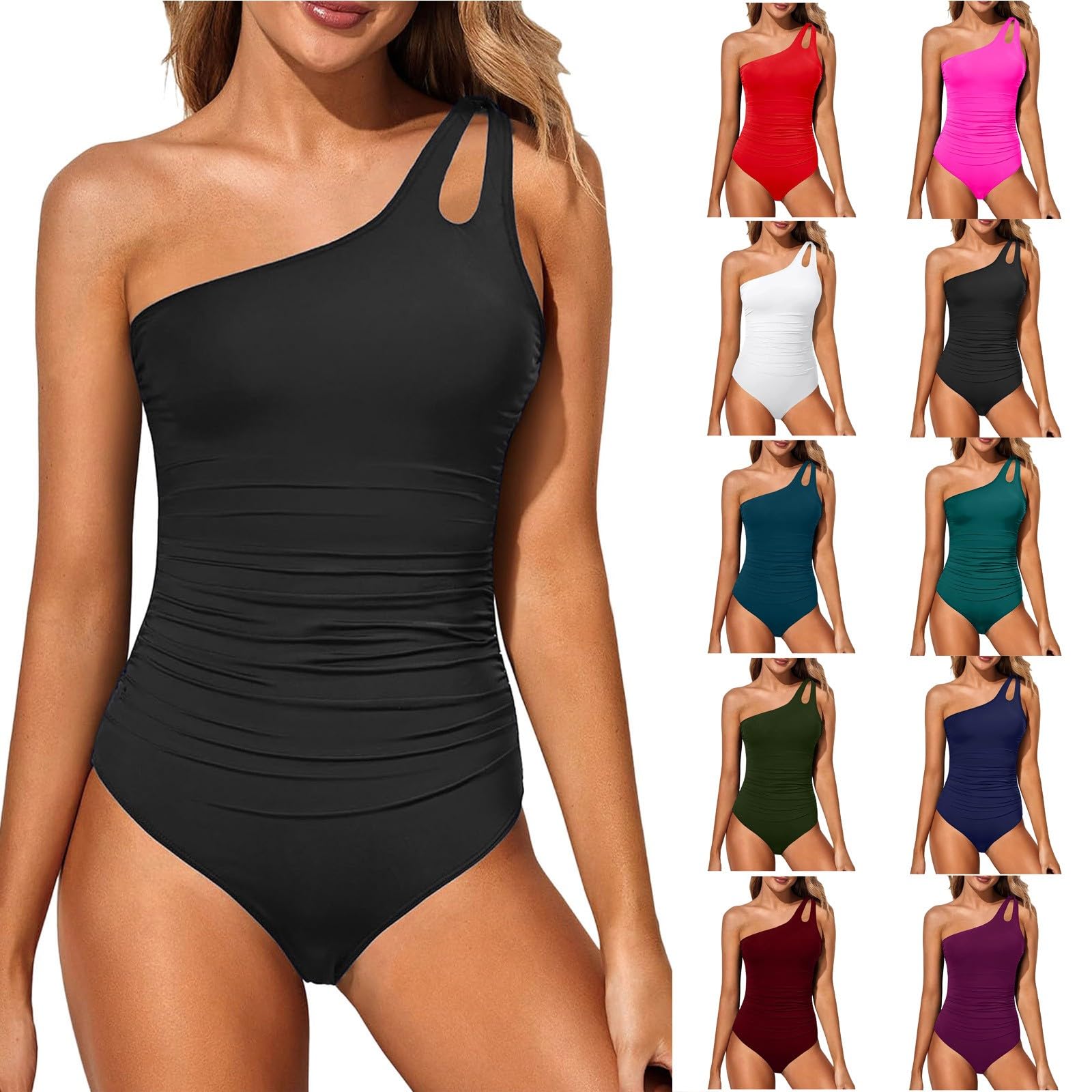 Women's One Shoulder Tummy Control One Piece Swimsuit - Elegant Modest Bathing Suit for Beach & Pool Wear | Perfect for Vacation, Swimming, and Summer Outings