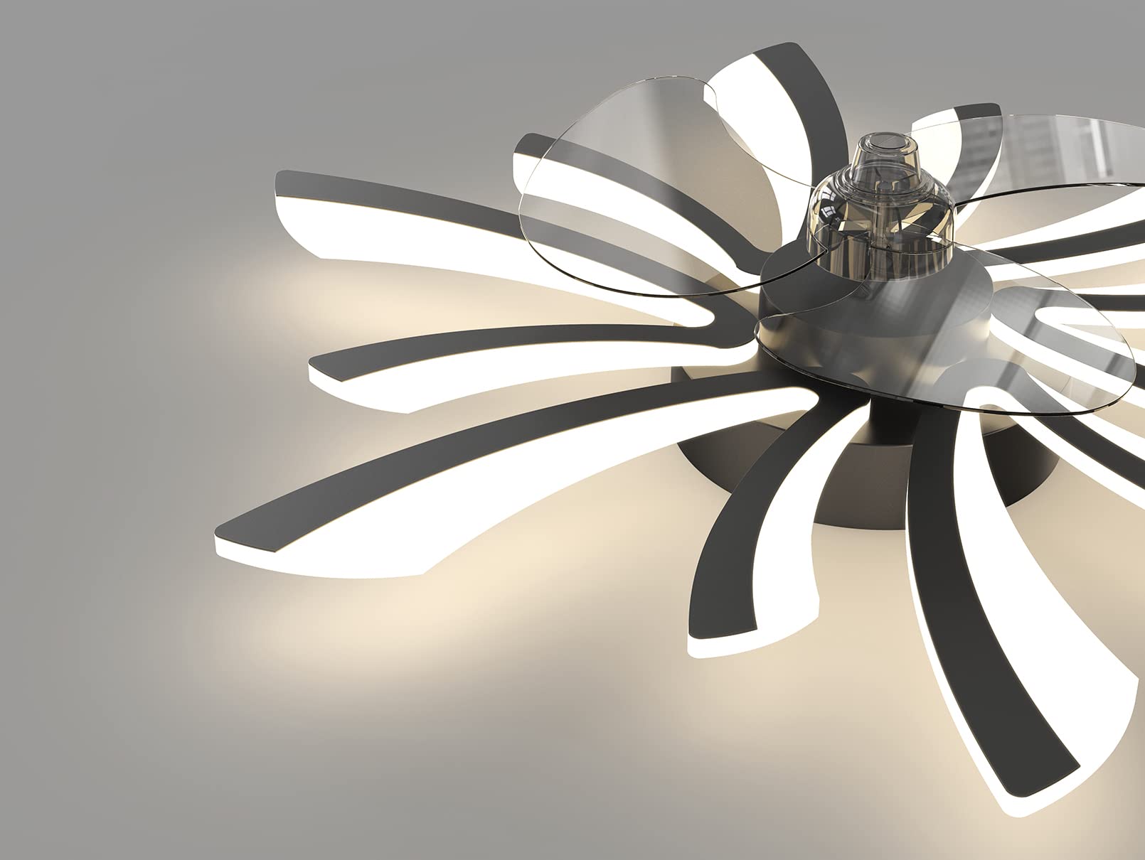 **6-Light LED Ceiling Fan with Remote Control & Dimmable Light - Quiet Bedroom Fan Lamp for Dining Room, Living Room & Bedroom - Modern Black Design (B Fan Light)**