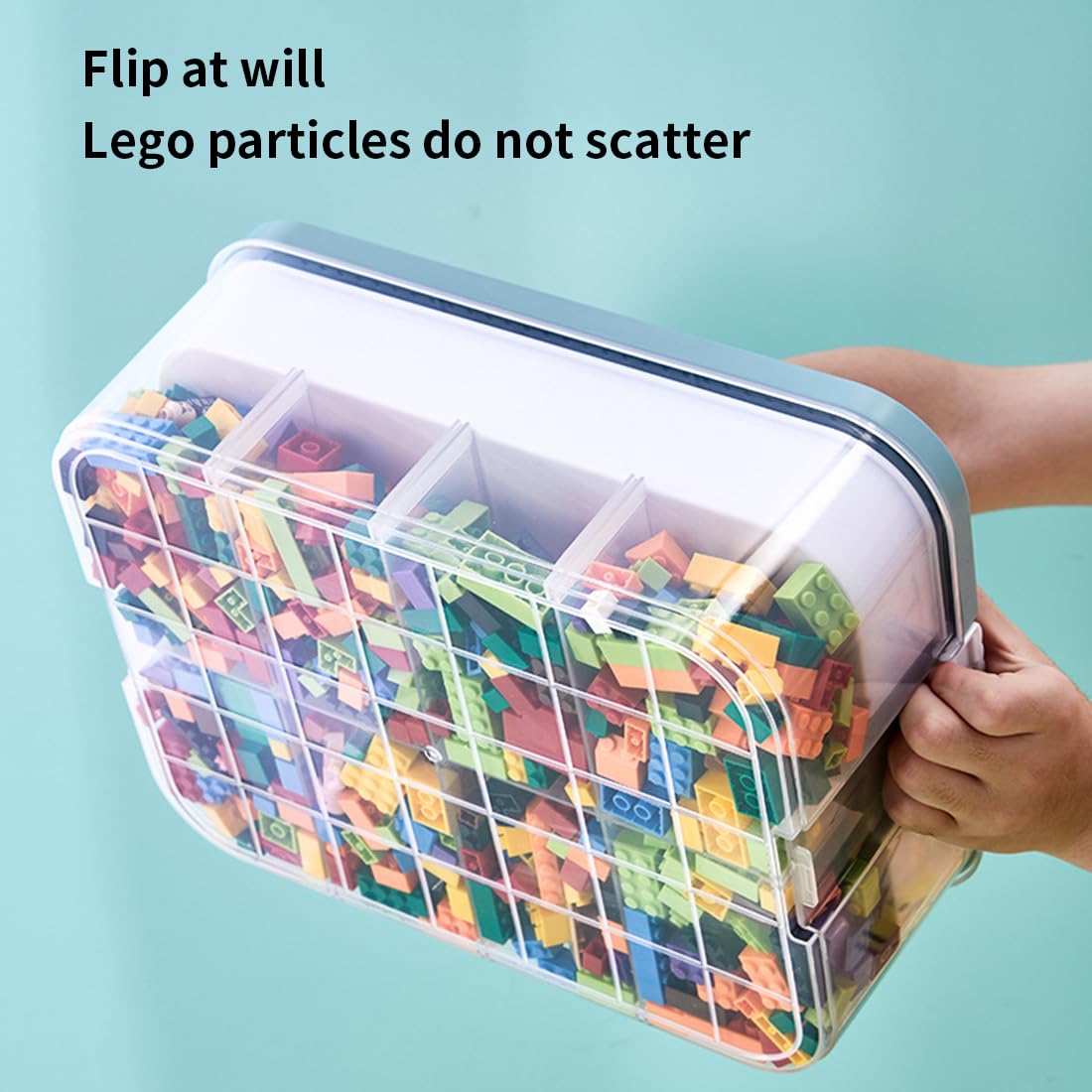 **Stackable Plastic Toy Organizer Bins with Compartments - Green Building Blocks Storage Containers for Lego & Bricks - Perfect for Kids' Playroom, Classroom & Home Organization**
