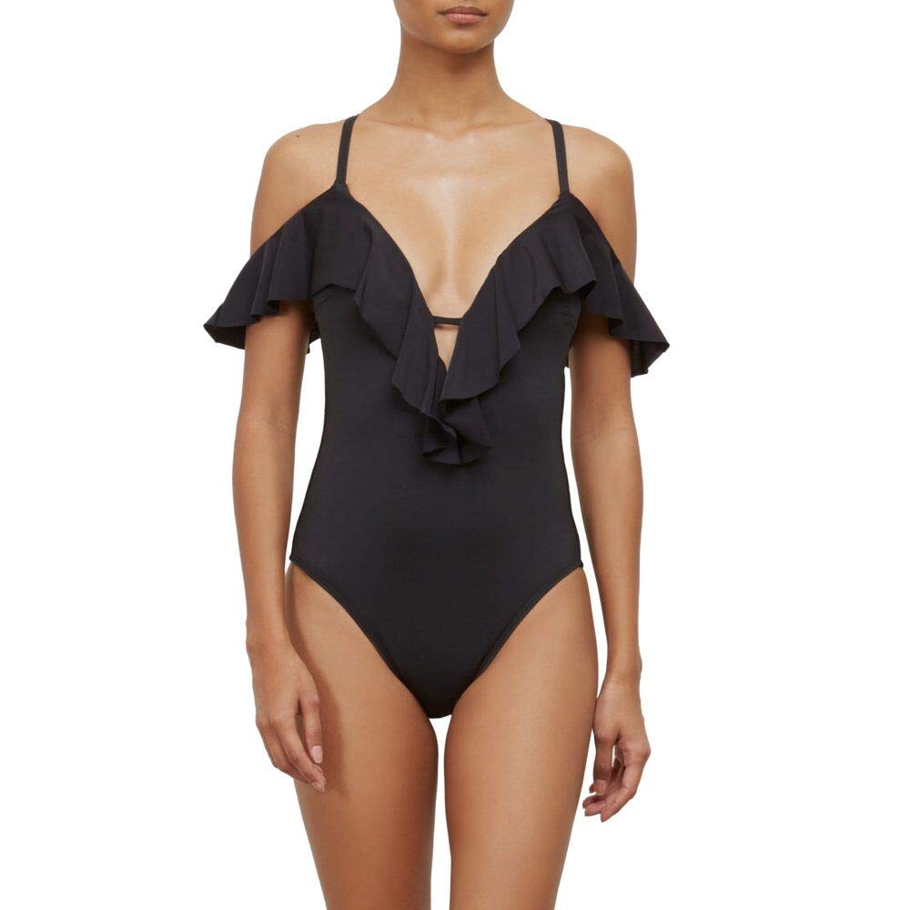 Kenneth Cole Women's Off Shoulder Ruffle Sleeve One Piece Swimsuit - Sexy Bathing Suit for Beach, Pool & Vacation | Plus Size Swimwear with UPF Protection
