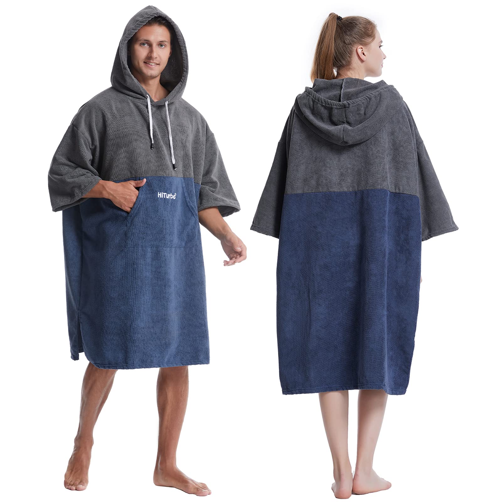 Hiturbo Quick Dry Changing Robe - Absorbent Microfiber Surf Poncho with Hood & 3/4 Sleeves for Beach, Swimming, Surfing & Bathing - Perfect for Post-Water Activities & Outdoor Adventures