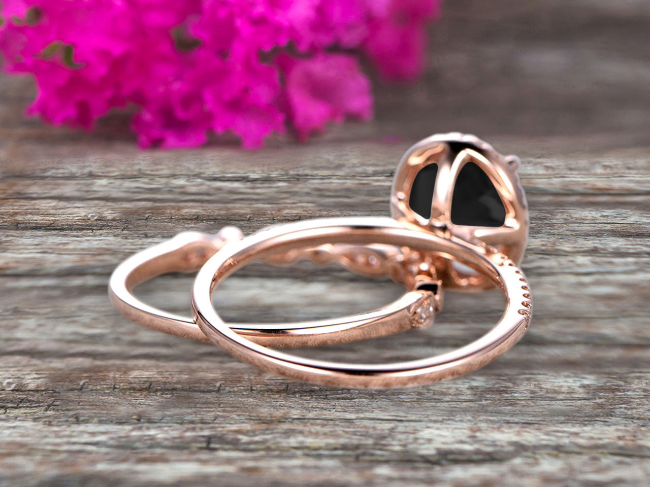 1.75 Carat Black Diamond Moissanite Wedding Set - Oval Shaped Art Deco Engagement Ring & Bridal Ring in 10k Rose Gold for Women - Perfect for Proposals, Anniversaries & Special Occasions